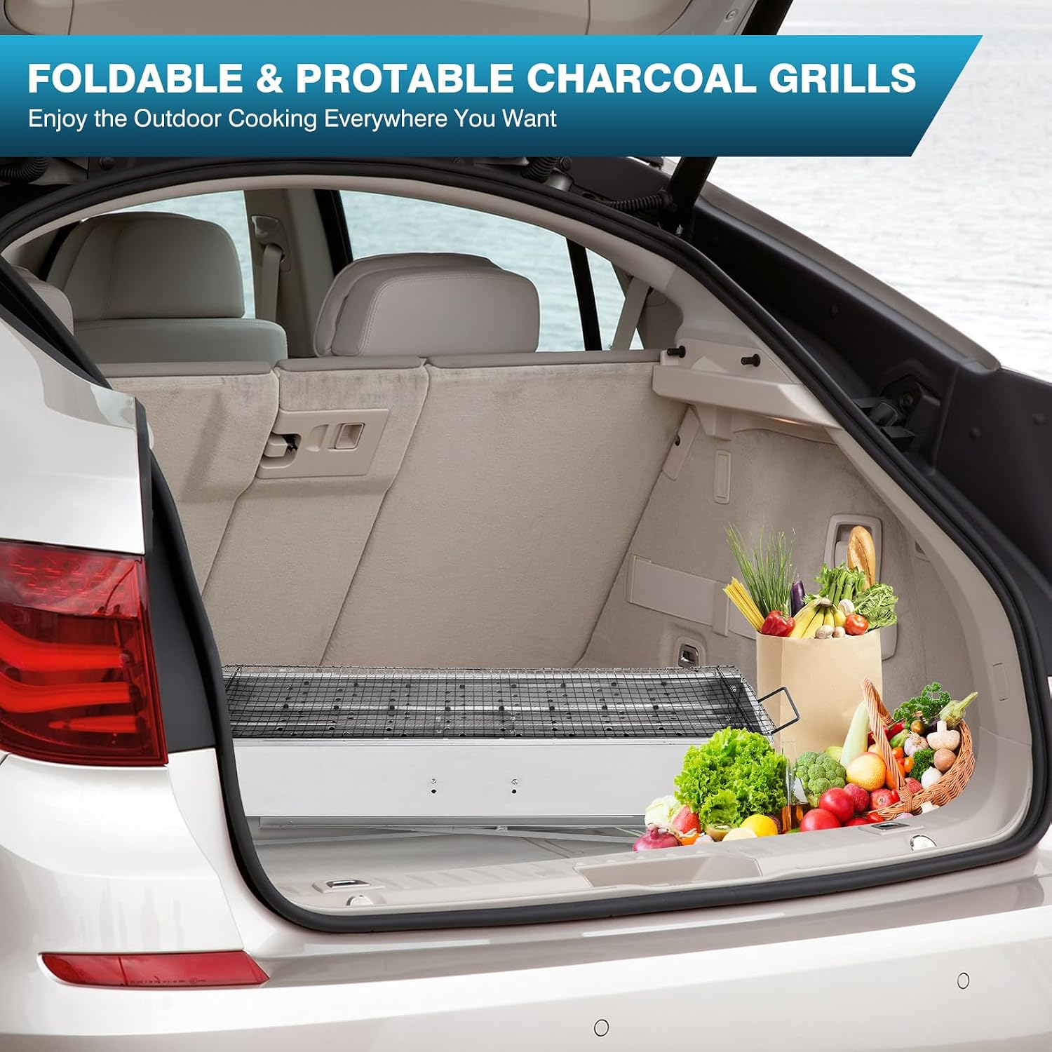 IRONWALLS Portable Charcoal Grills Outdoor with Stand 32"(L) x8"(W) x32"(H) | Stainless Steel Foldable Barbecue Grill Stand Charcoal
