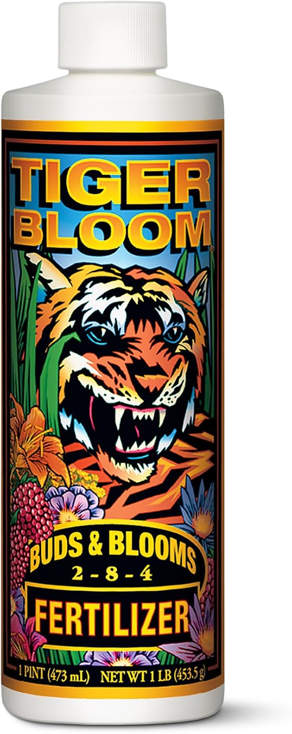 FoxFarm Tiger Bloom Liquid Plant Food - Phosphorus Fertilizer for Buds, Blooms & Flowering - Supports Soil & Hydroponic Systems - High Micronutrient Formula with 2-8-4 Nutrient Ratio - 1 Quart