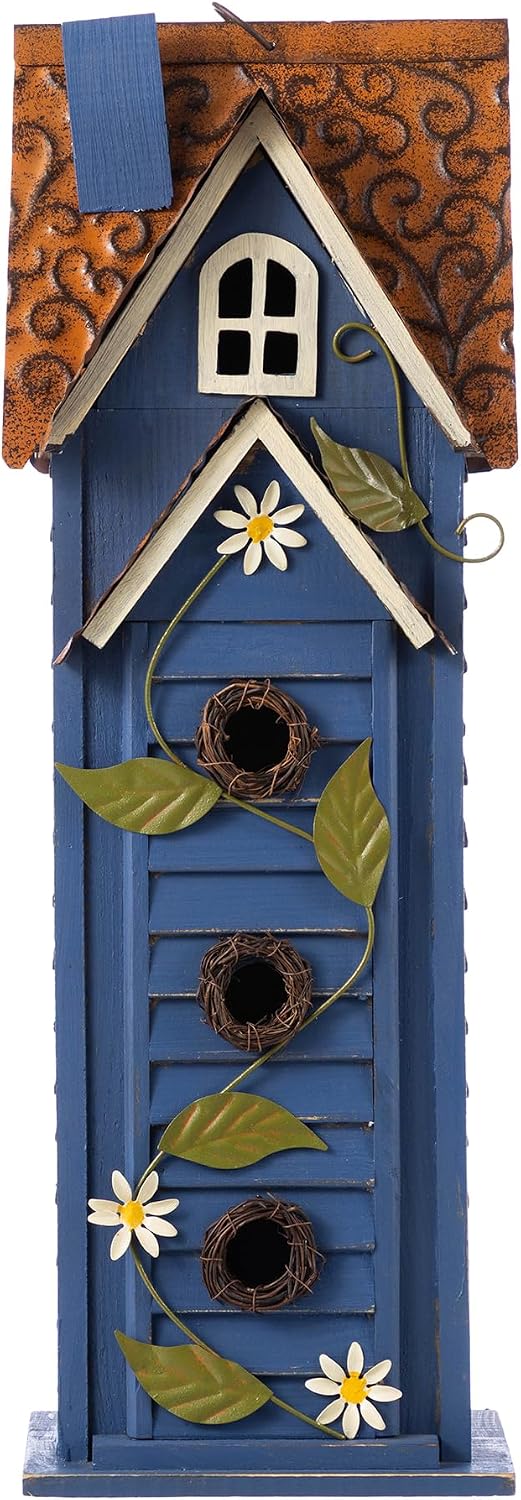 Glitzhome 12" H Green Hanging Distressed Solid Wood Garden Bird House Decorative Birdhouse