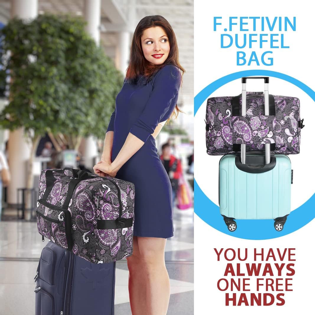 Travel Foldable Waterproof Duffel Bag - Lightweight Carry on Luggage Tote Duffel Bag(Black Floral)