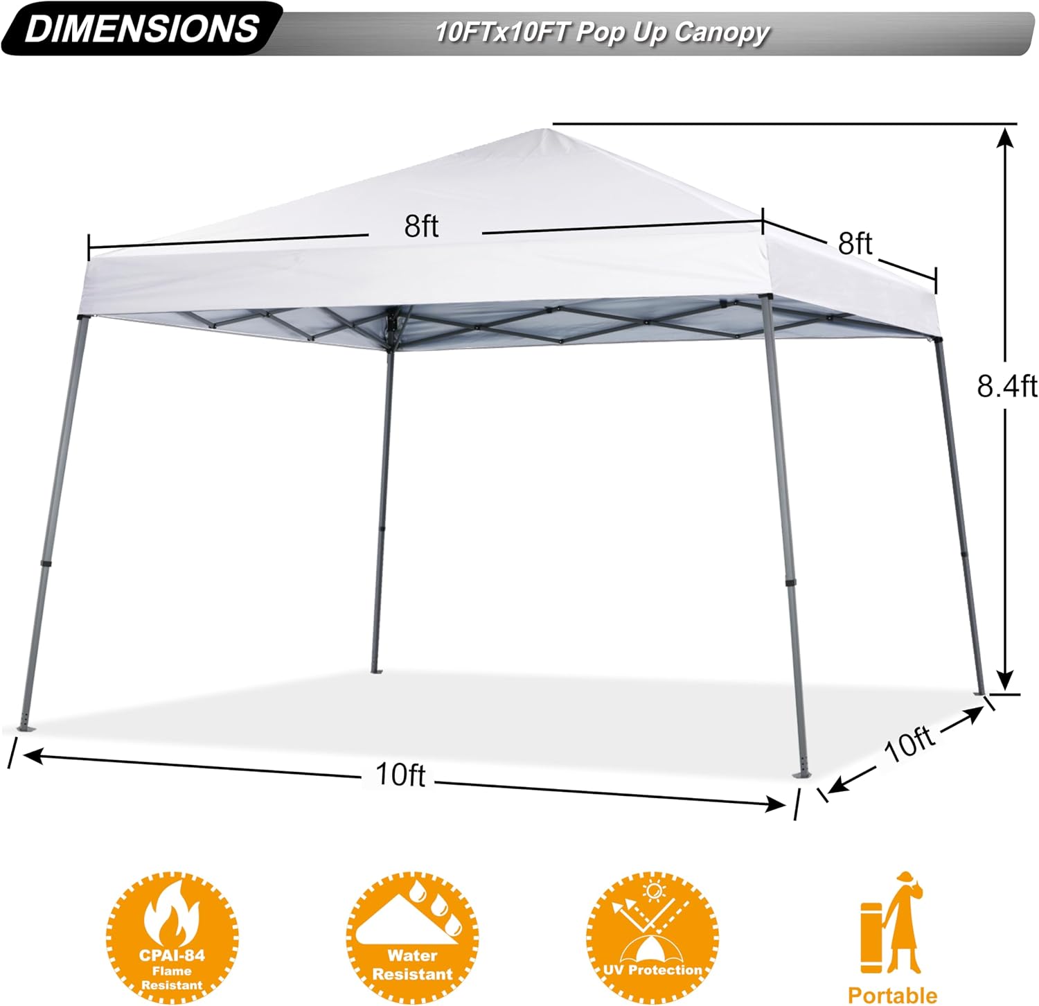 ABCCANOPY 11x11 Pop Up Canopy Tent, Stable Slant Leg Outdoor Shade, Black