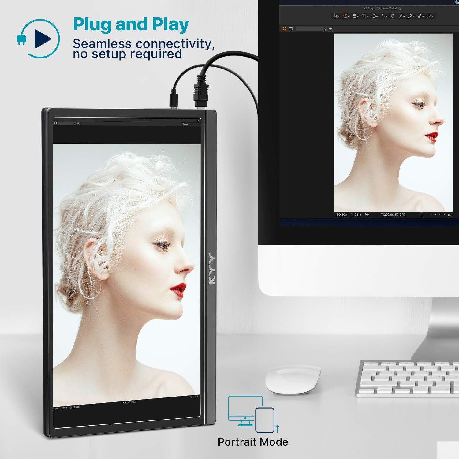 KYY Portable Monitor 15.6" 1080P Computer Monitor Screen Extender w/Cover
