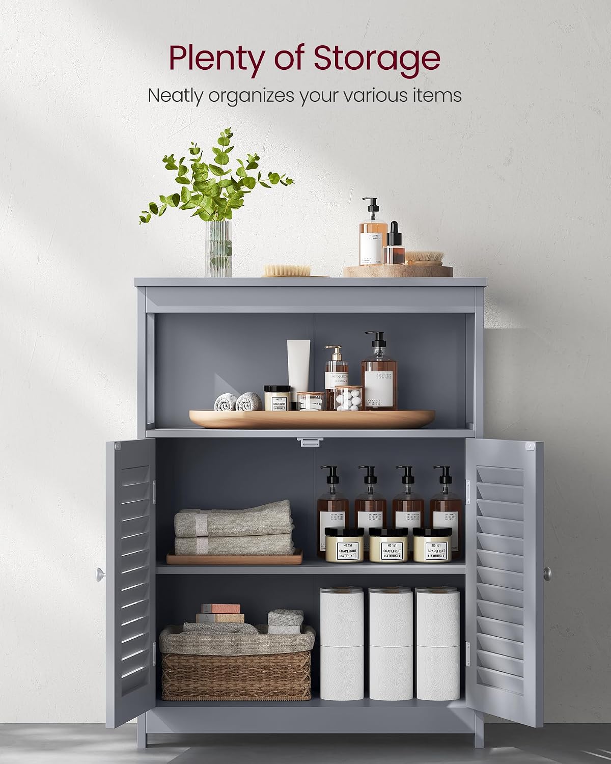 VASAGLE Bathroom Storage Cabinet, with 2 Doors, 31.5" H, Cloud White