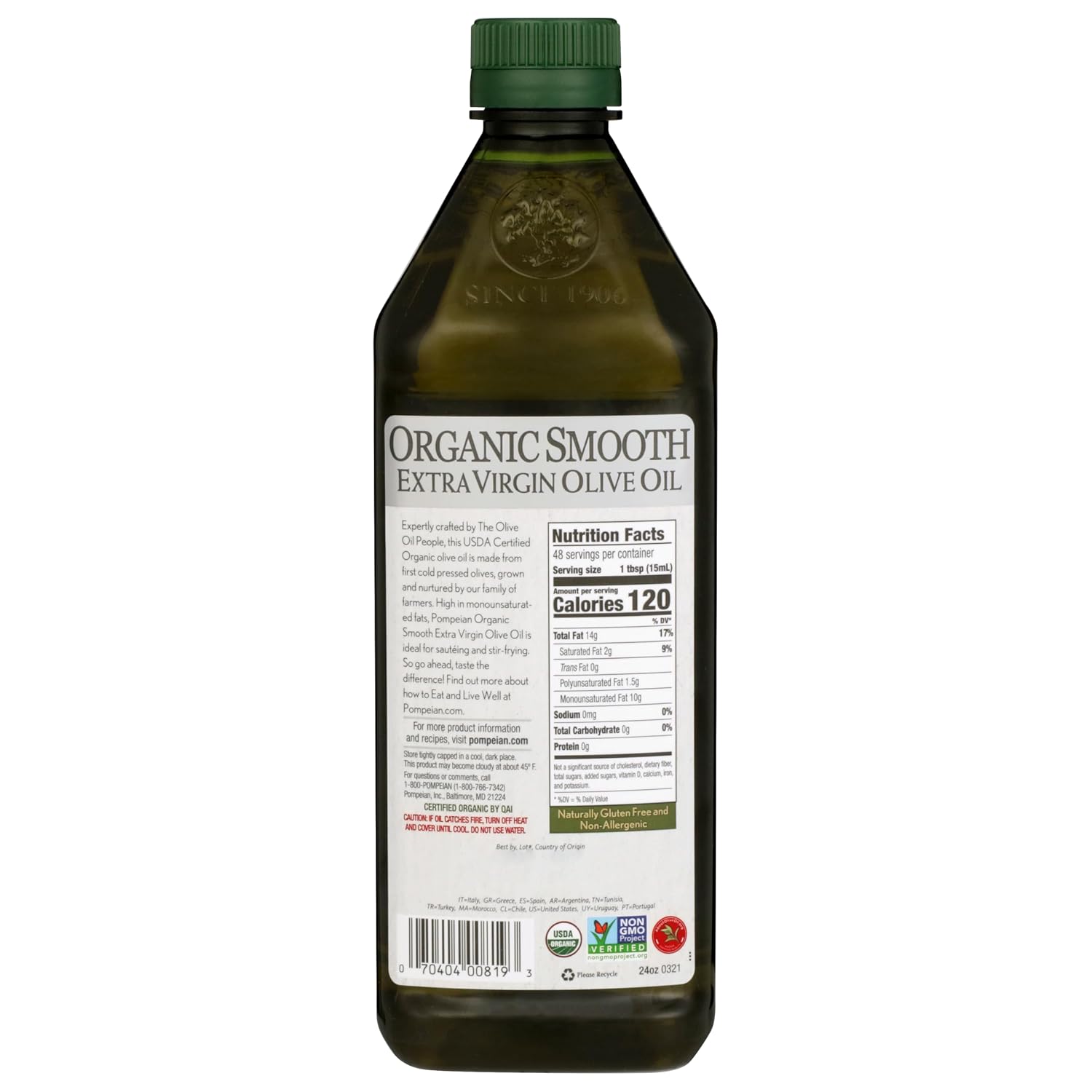 Pompeian Robust Organic Extra Virgin Olive Oil - 16 fl oz | First Cold Pressed Olive Oil for Cooking - Full-Bodied Taste for Dressings and Marinades