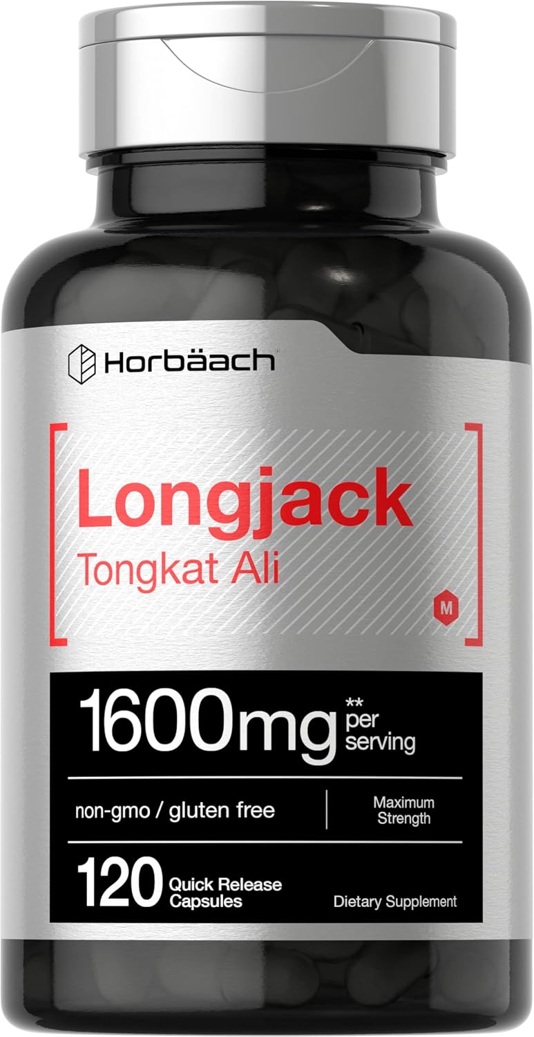 Horbäach Longjack Tongkat Ali for Men and Women | 120 Capsules | Extract Supplement | Maximum Strength Pills | Eurycoma Longifolia | Non-GMO and