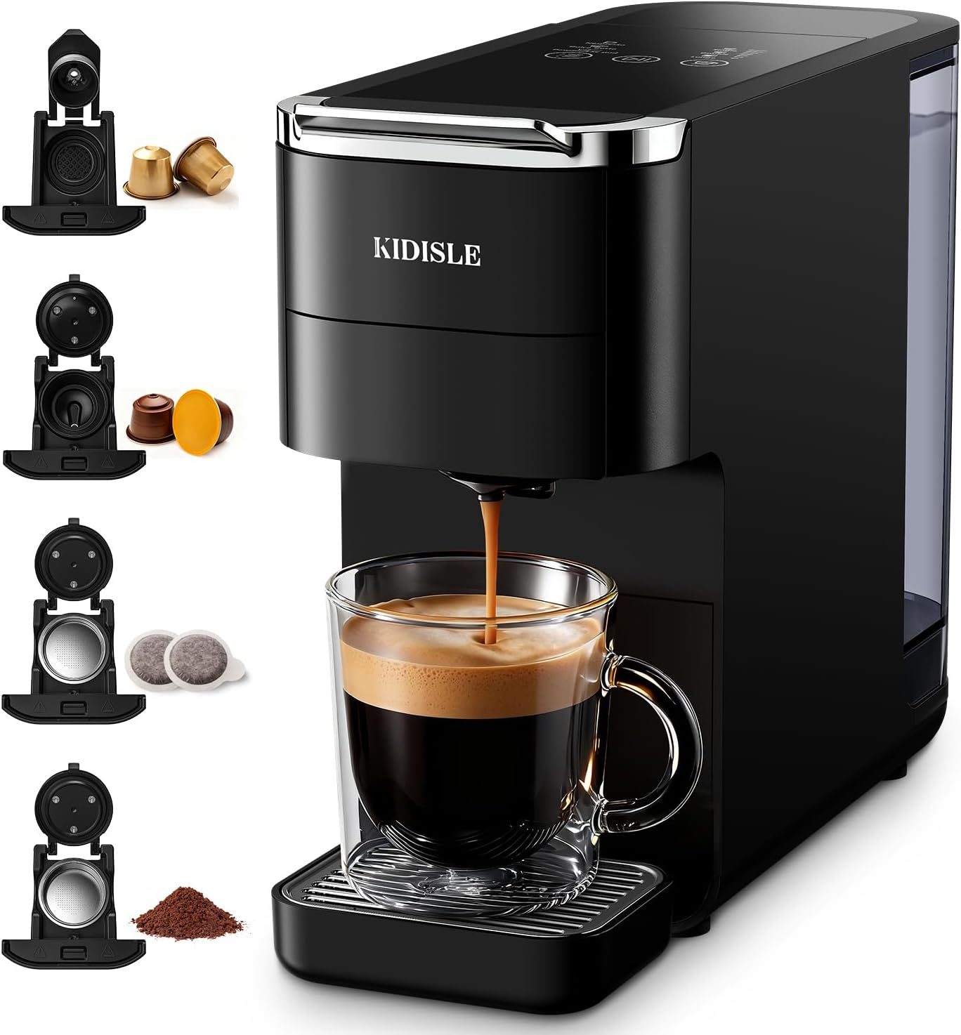 KIDISLE 20 Bar Espresso Machine, Compatible with Nespresso Original & Dolce Gusto Capsules, Ground Coffee & ESE Pods, 47.3oz Tank, One-Touch Boil