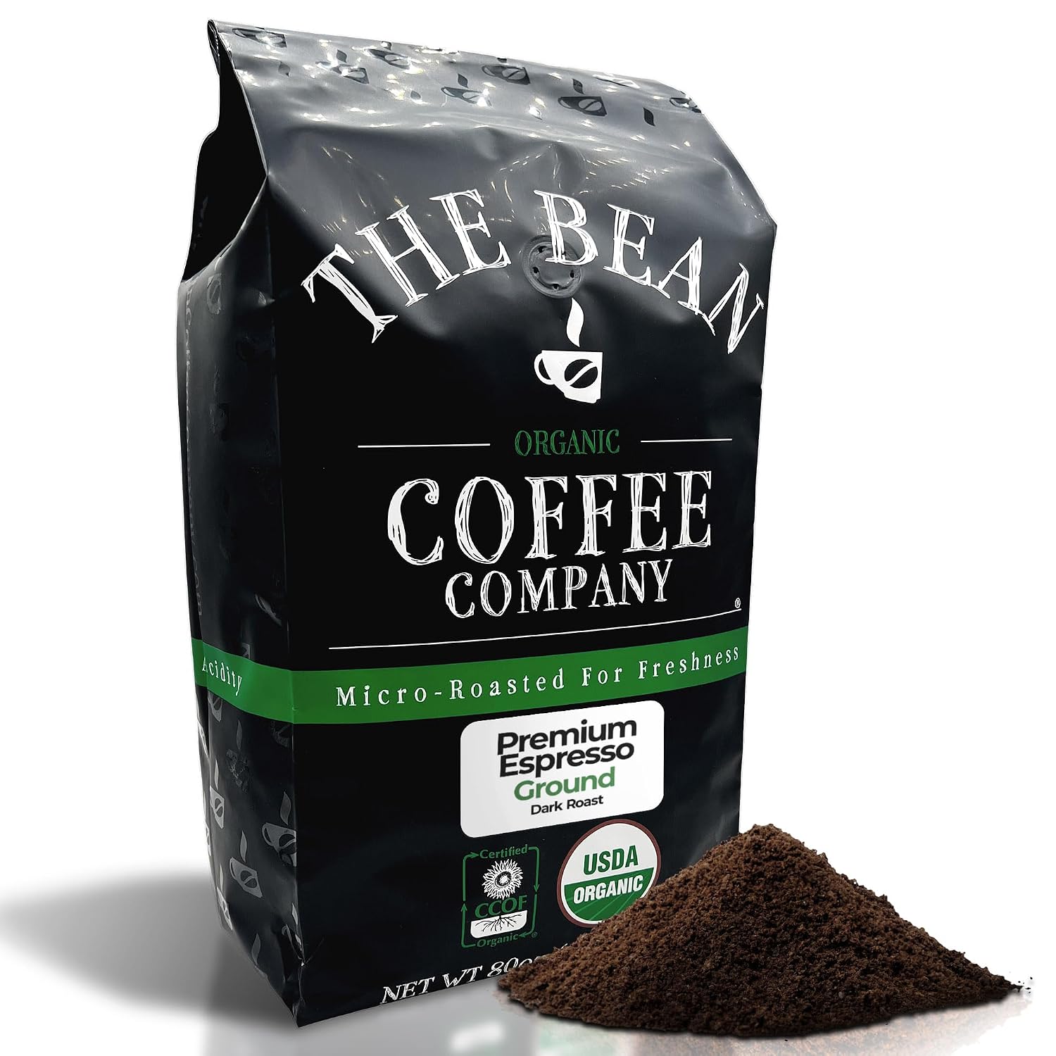 The Bean Organic Coffee Company Le Bean, Dark French Roast, Ground Coffee, 16-Ounce Bag,Café molido tostado organico