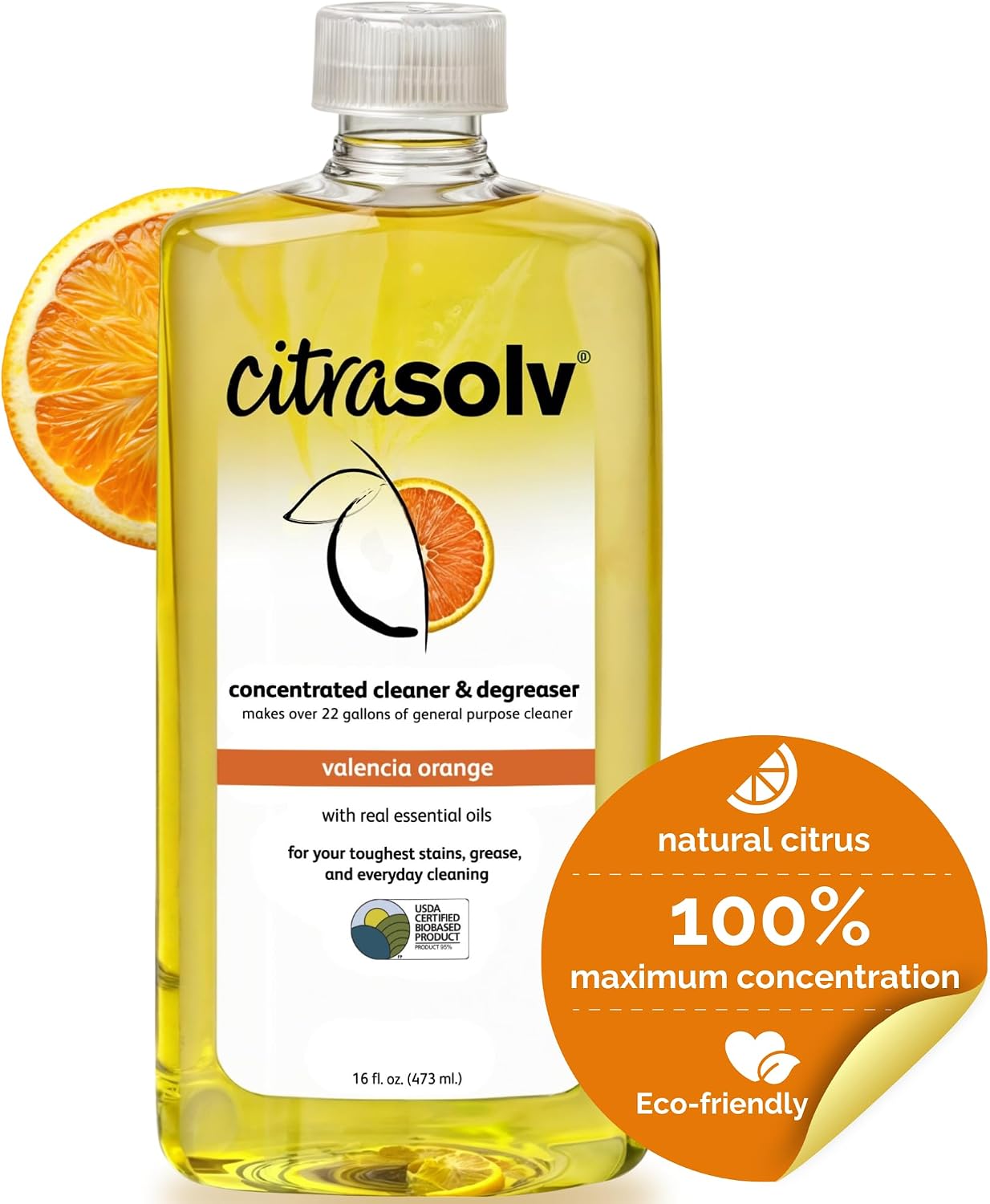 Citra Solv Concentrated Cleaner & Degreaser, Deodorizer, Home & Outdoor, Adhesive Remover, Paint Thinner, Natural Orange Oil, Valencia Orange 8 Fl Oz
