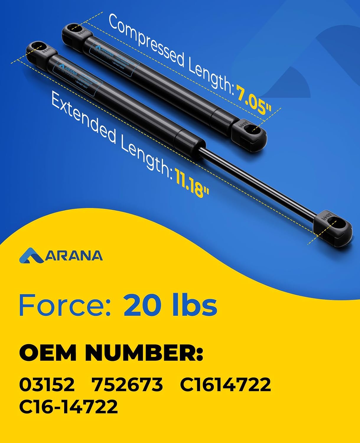 ARANA C16-11028 12 inch 40lb Gas Struts for Weatherguard Tool Box, 2PCS