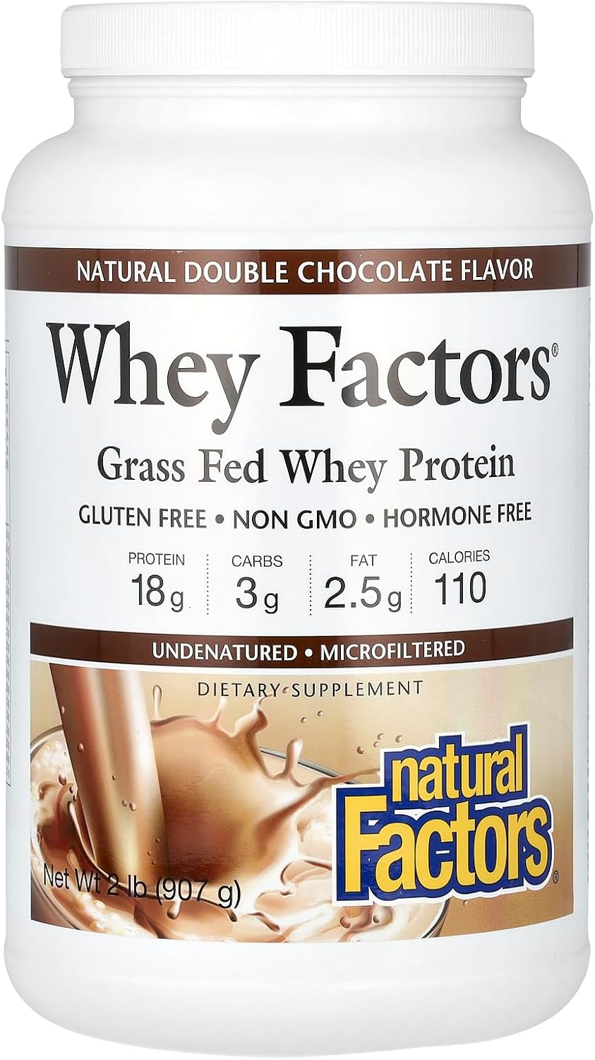 Whey Factors by Natural Factors, Grass Fed Whey Protein Concentrate, Aids Muscle Development and Immune Health, Unflavored, 2 lb