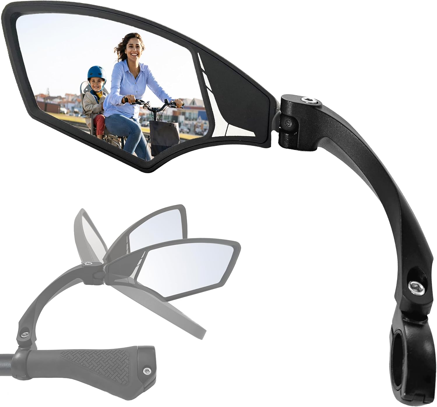 Hafny Handlebar Bike Mirror – HD Glass, Wide Angle, Adjustable 360° Rear View – Shatterproof, Anti-Glare, Premium, MTB, E-Bike, and Commuter Cycling Safety, HF-MR095 (Silver Left)