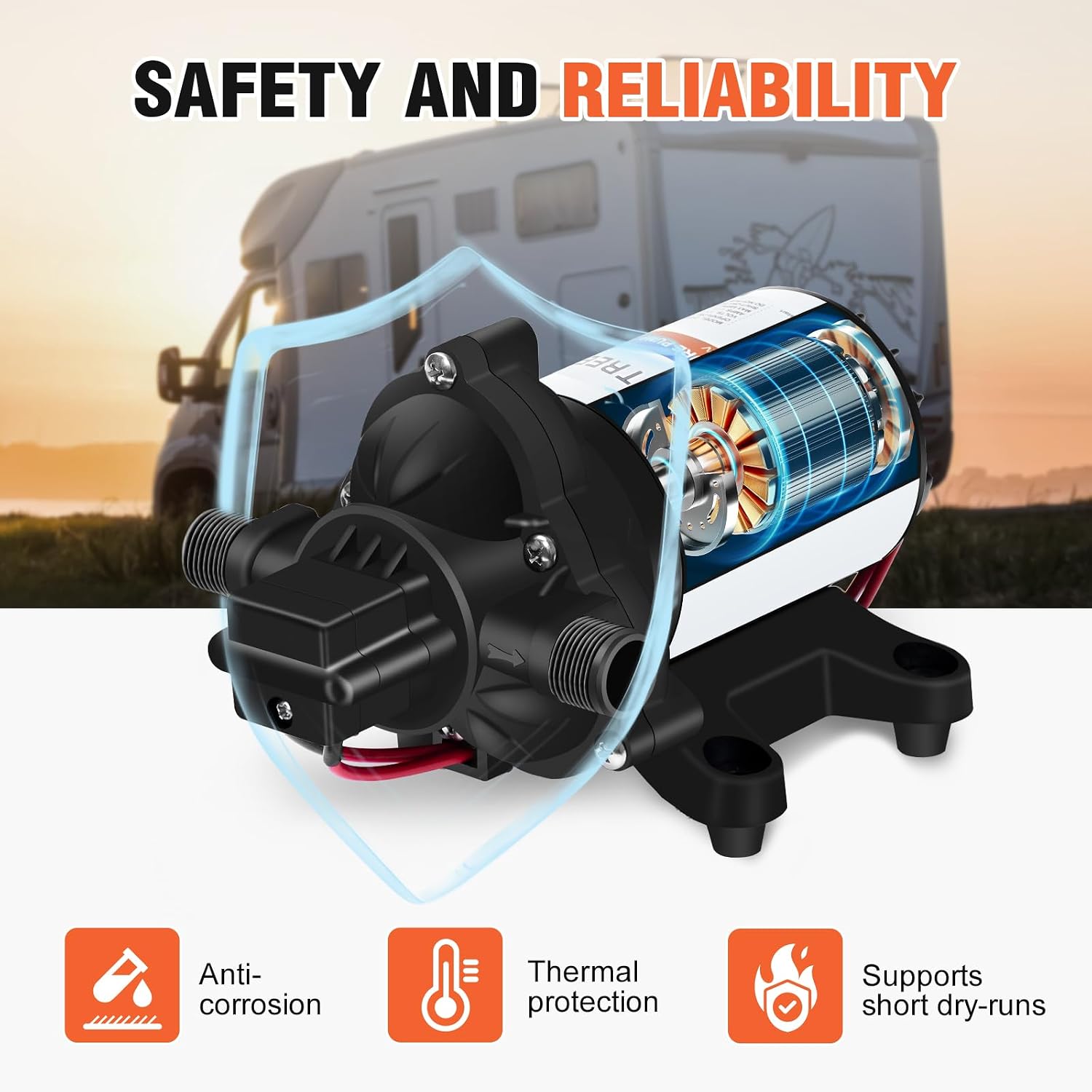 YOUNGTREE 55-Series 110V AC Fresh Water Diaphragm Pump 7GPM 70PSI 110volt 5-Chamber Water Pressure Washdown Pump On Demand with Pressure Switch for Irrigating, Home, Sprinkler, RV, Marine