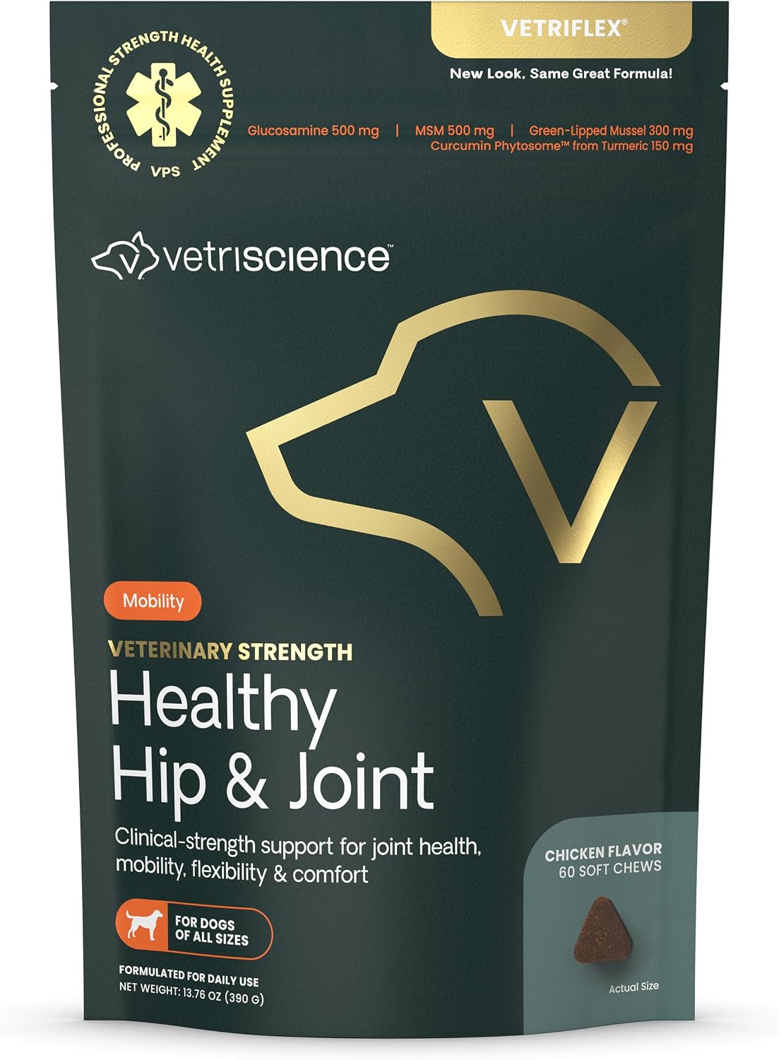 VETRISCIENCE Veterinary Strength Healthy Hip & Joint Chews - Joint Health Supplement for Dogs - Supports Mobility & Flexibility - 60 Count