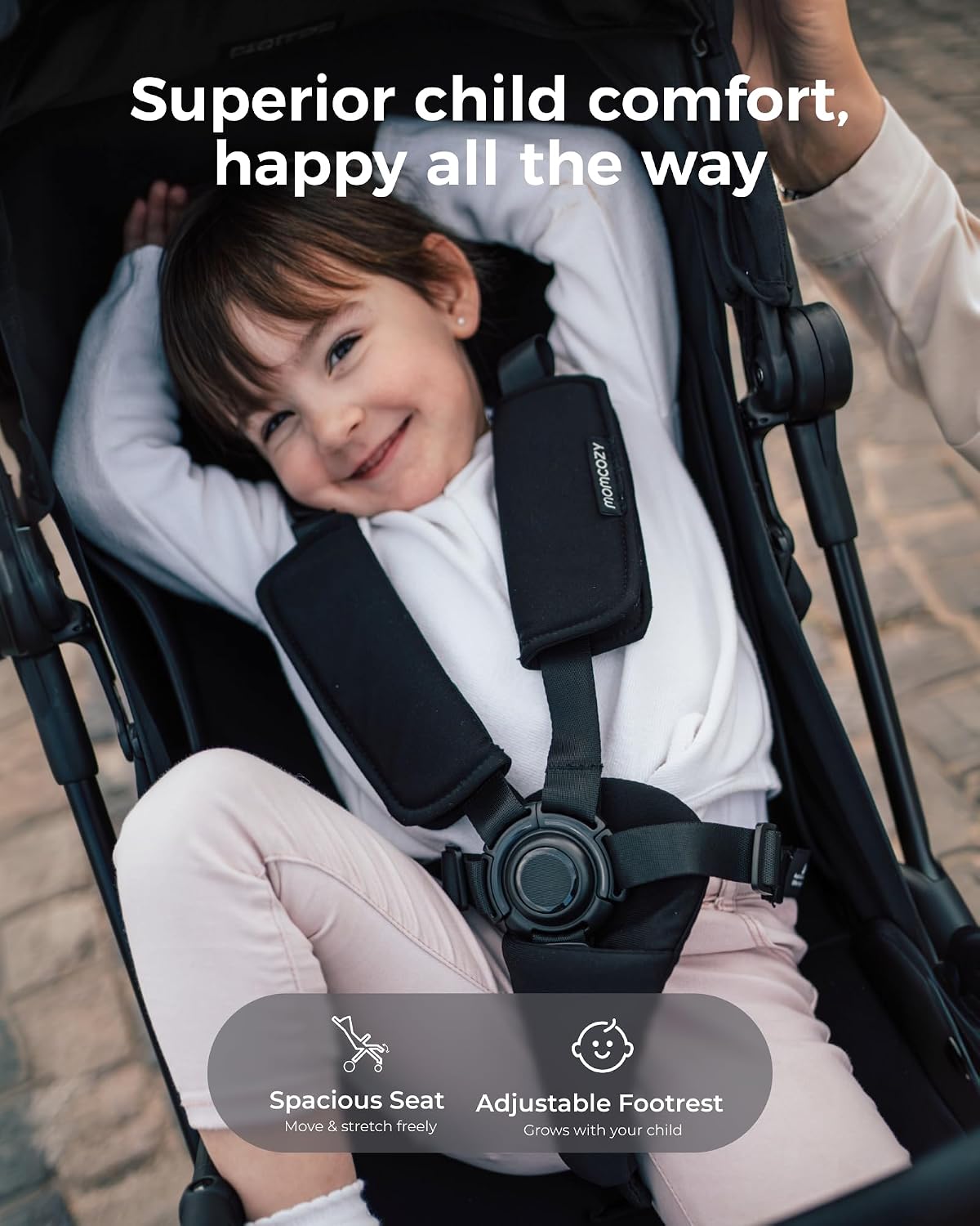 Momcozy TuckGo Ultra-Compact Travel Stroller for Toddlers, Carry-On Ready | Reclining Seat with UPF 50+ Canopy, Adjustable Leg Rest, 33 L Storage and Travel Bag Included