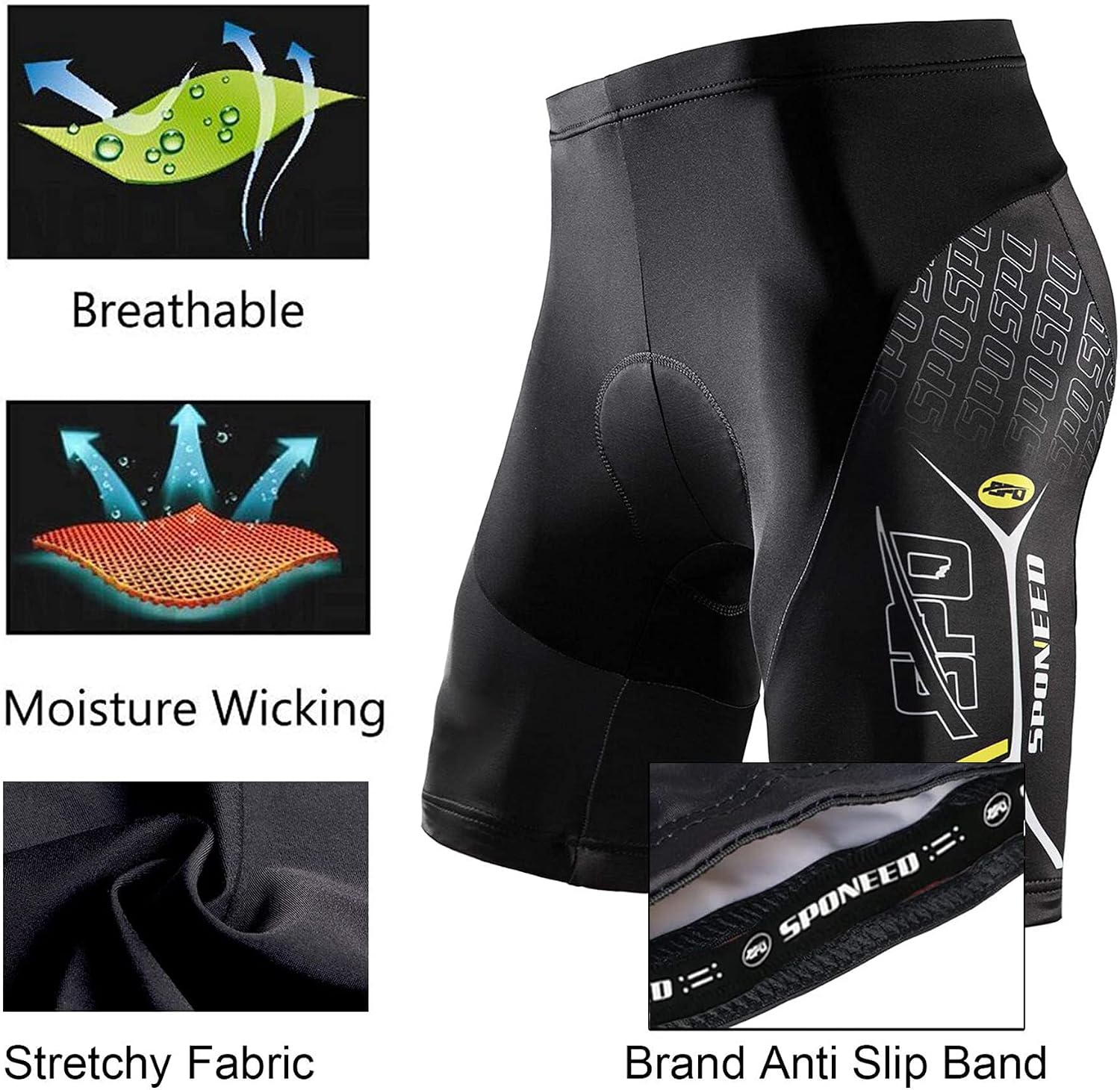 sponeed Men Bike Shorts Cushioned Biking Wear Gear Road Cycling Bottoms