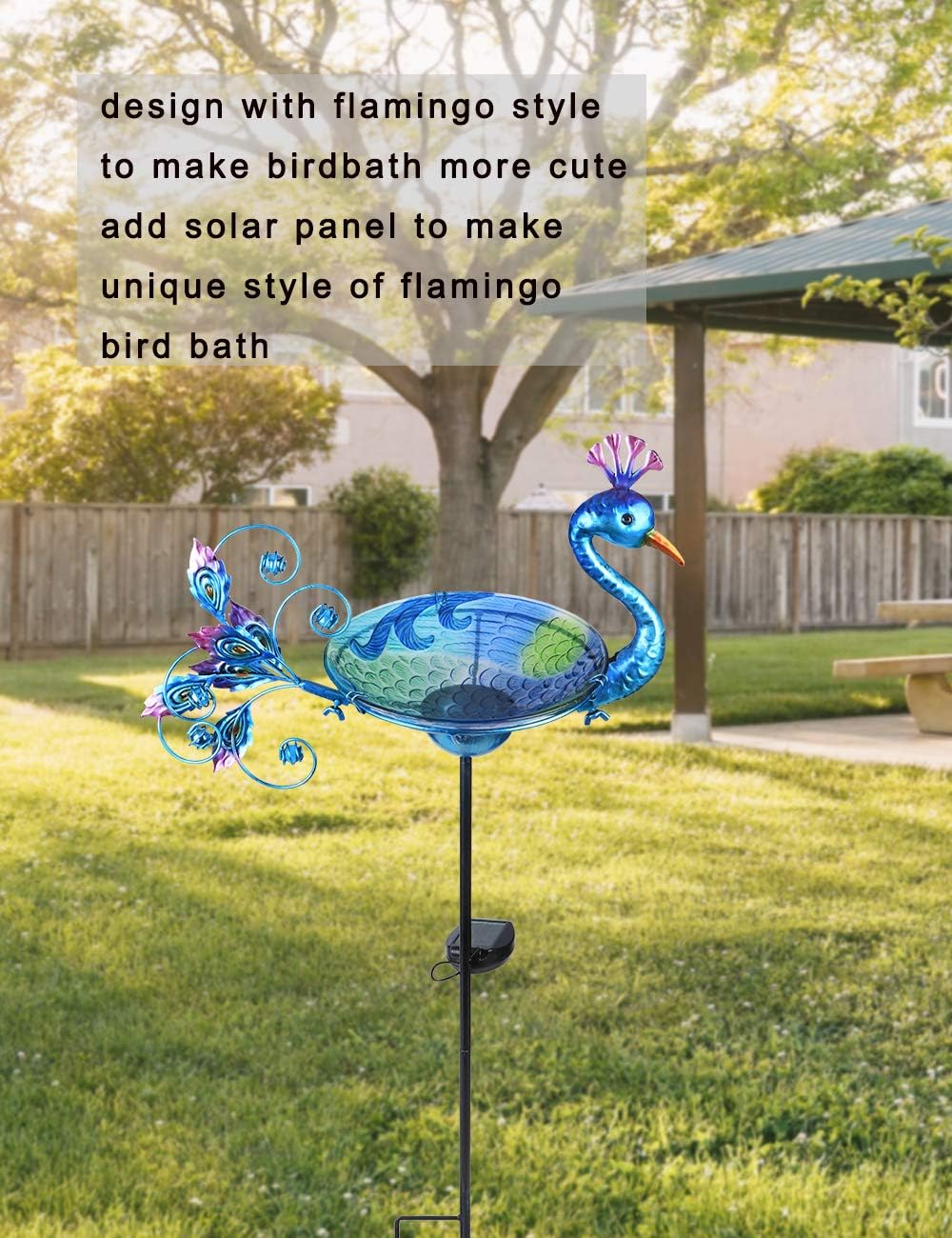 MUMTOP Outdoor Bird Bath Solar Birdbath Garden Feeder with Metal Stake,Blue