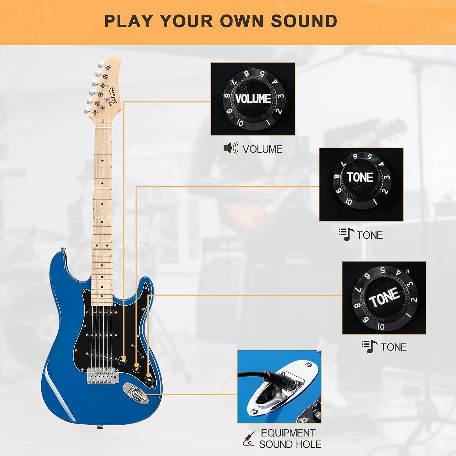 GLARRY Full Size Electric Guitar for Music Lover Beginner with 20W Amp and Accessories Pack Guitar Bag (DARK BLUE, 39" Right Handed)