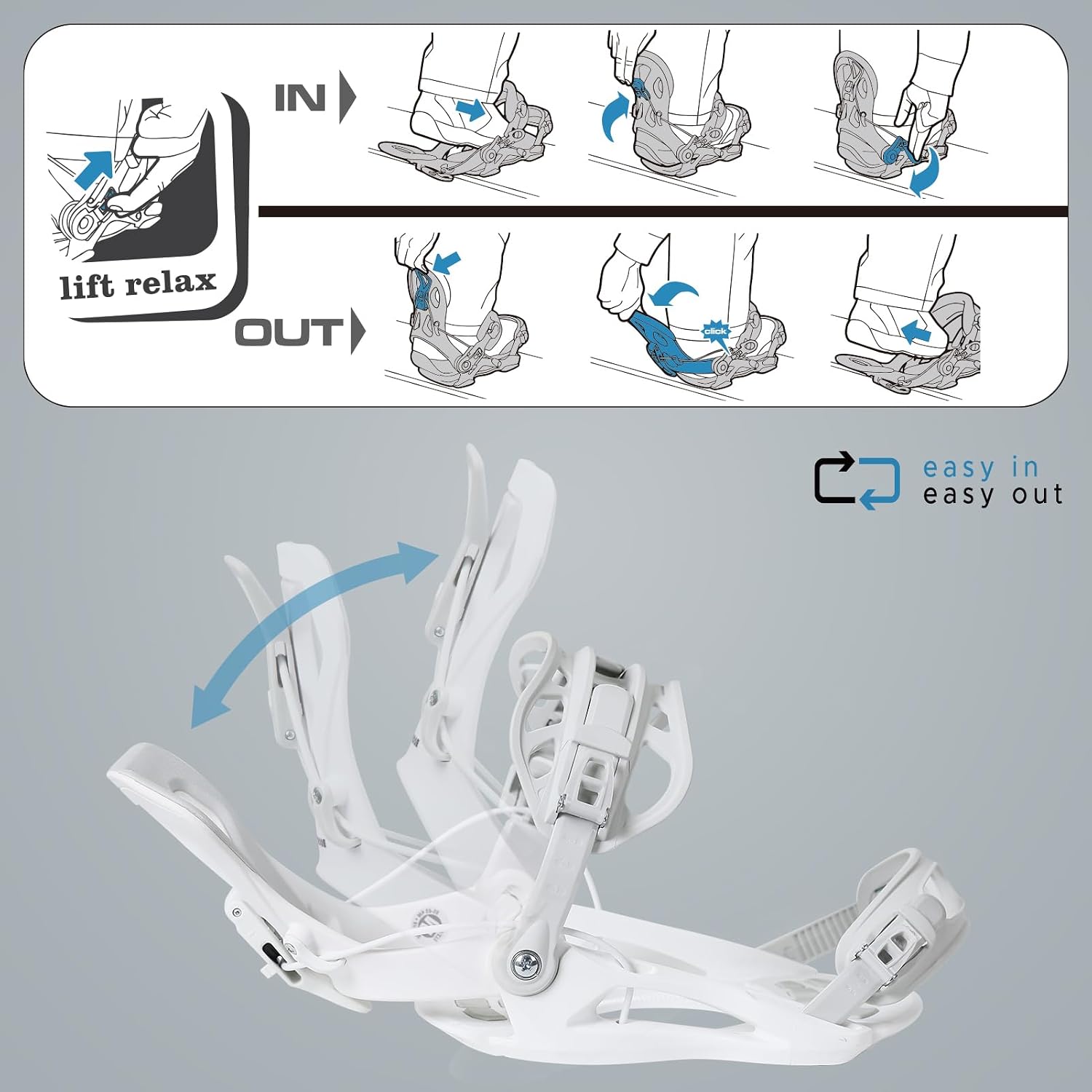 XCMAN Rear Step in Style Snowboard Bindings Lightweight Rear Entry All-Mountain Bindings for Men Women Easy in and Out
