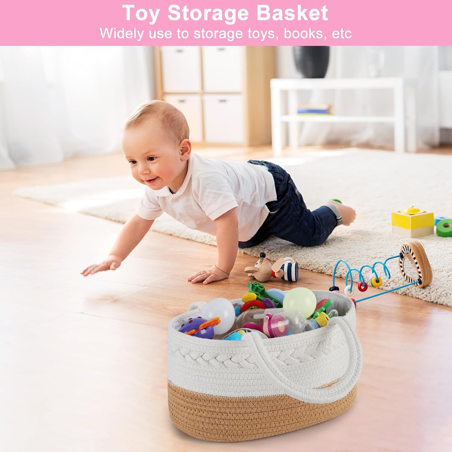 ABenkle Baby Diaper Caddy, Nursery Storage Bin and Car Organizer for Diapers and Baby Wipes, Cotton Rope Diaper Basket Caddy