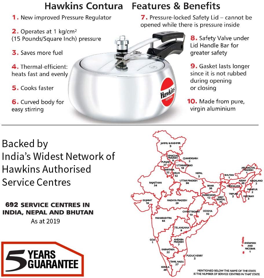 Hawkins 3.5 Litre Contura Pressure Cooker, Handi Inner Lid Cooker, Silver (HC35)