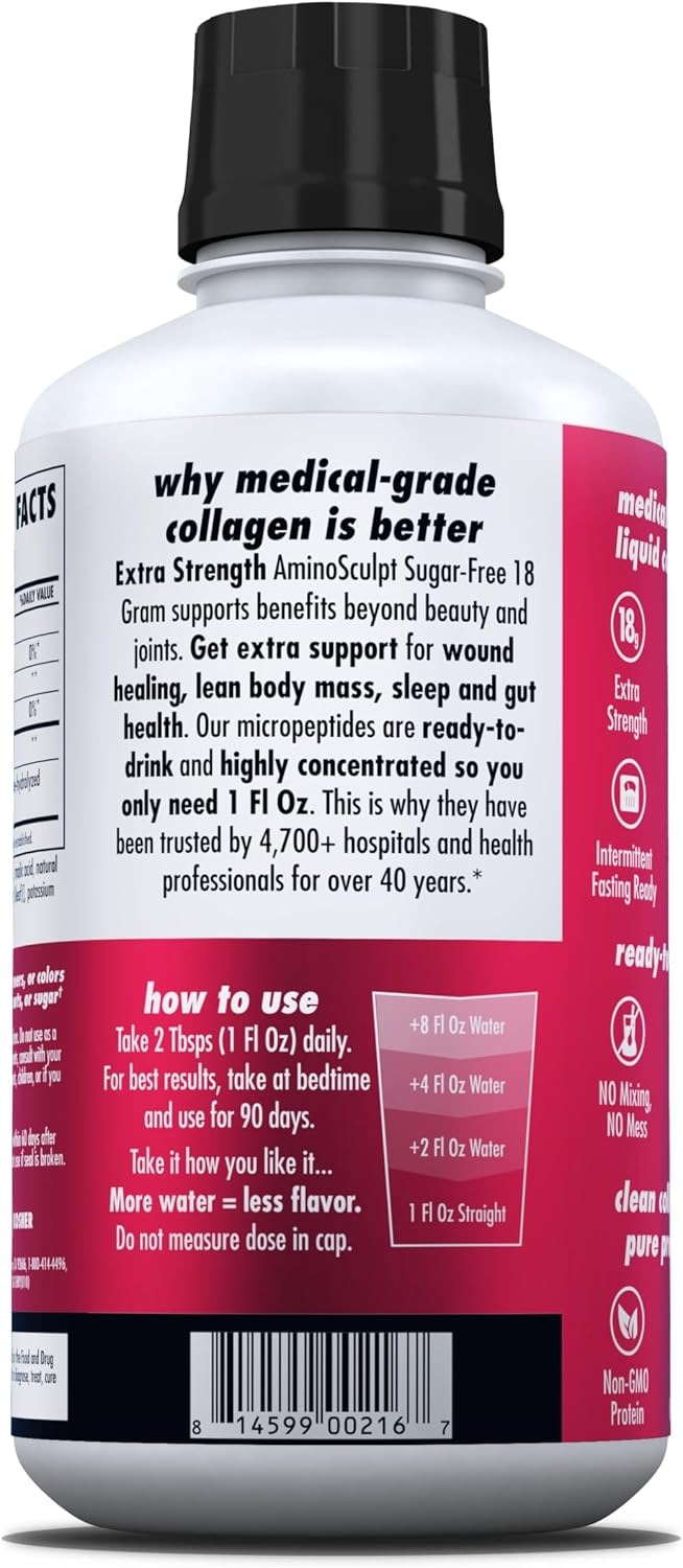 HEALTH DIRECT AminoSculpt Sugar-Free Liquid Collagen, Tart Cherry, 30 oz | High-Potency Collagen for Men & Women. Supports Hair, Skin, Nails & Joints. Medical-Grade, No Mixing, Non-GMO & Grass-Fed