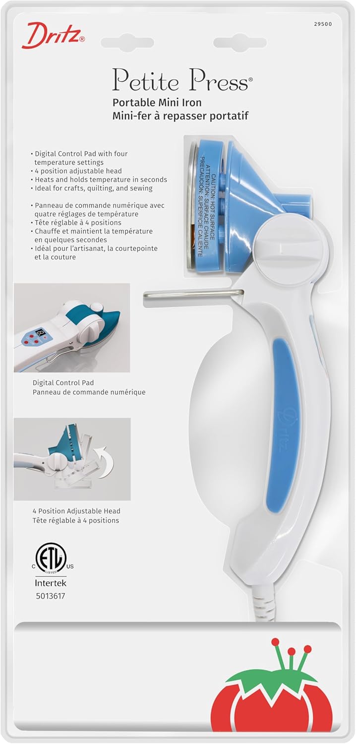 Dritz 29500 Petite Press Portable Mini Iron,White | Mini Iron for Quilting, Crafts & Sewing - Travel Steamer for Clothes