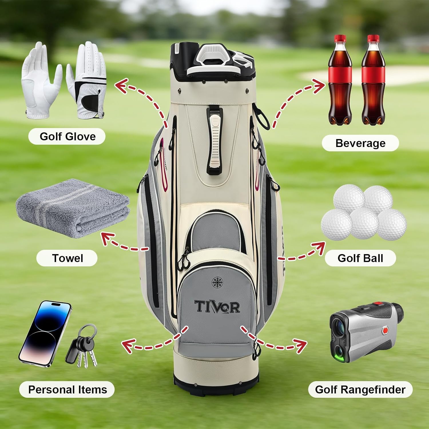 TIVOR 2026 T-Lock Golf Cart Bag-14-Way Full-Length Dividers,9 Pockets, Easy-Access Handle & Ergonomic Straps | Perfect for Cart & Walking, Includes Rain Cover