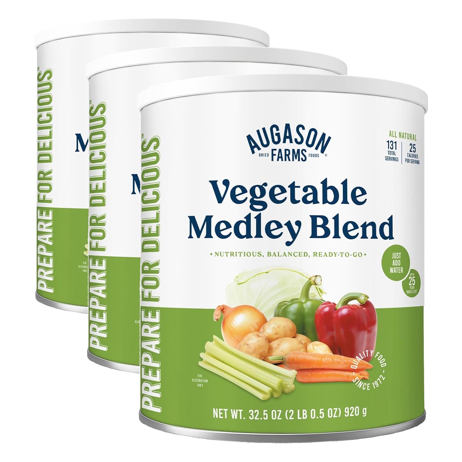 Augason Farms Vegetable Medley Blend Can | 131 Servings, Dehydrated Mixed Veggies, Gluten Free Emergency Food Supply with Long Shelf Life for Survival