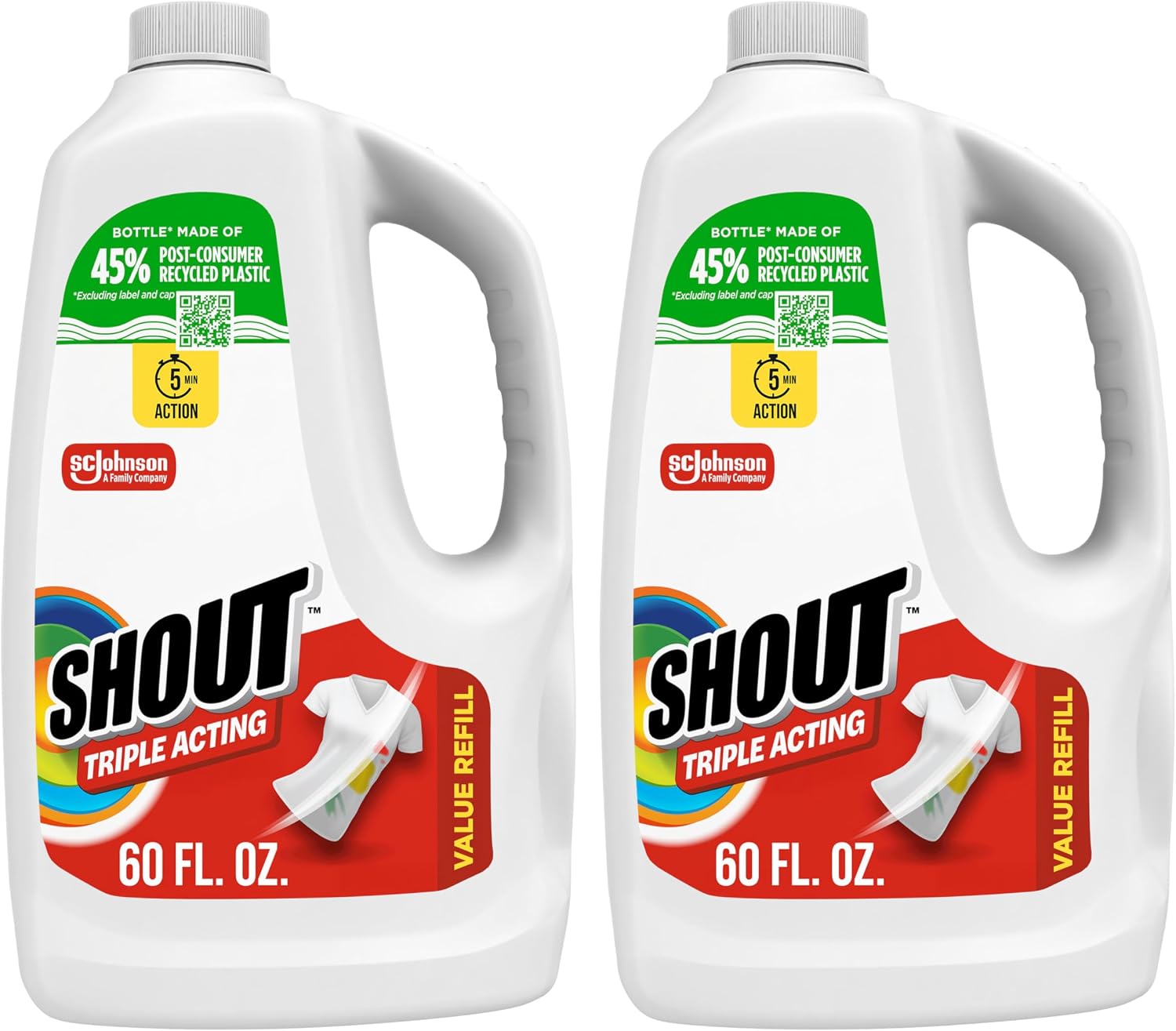 Shout Triple-Acting Laundry Stain Remover for Everyday Stains Liquid Refill, 60 Fl Oz