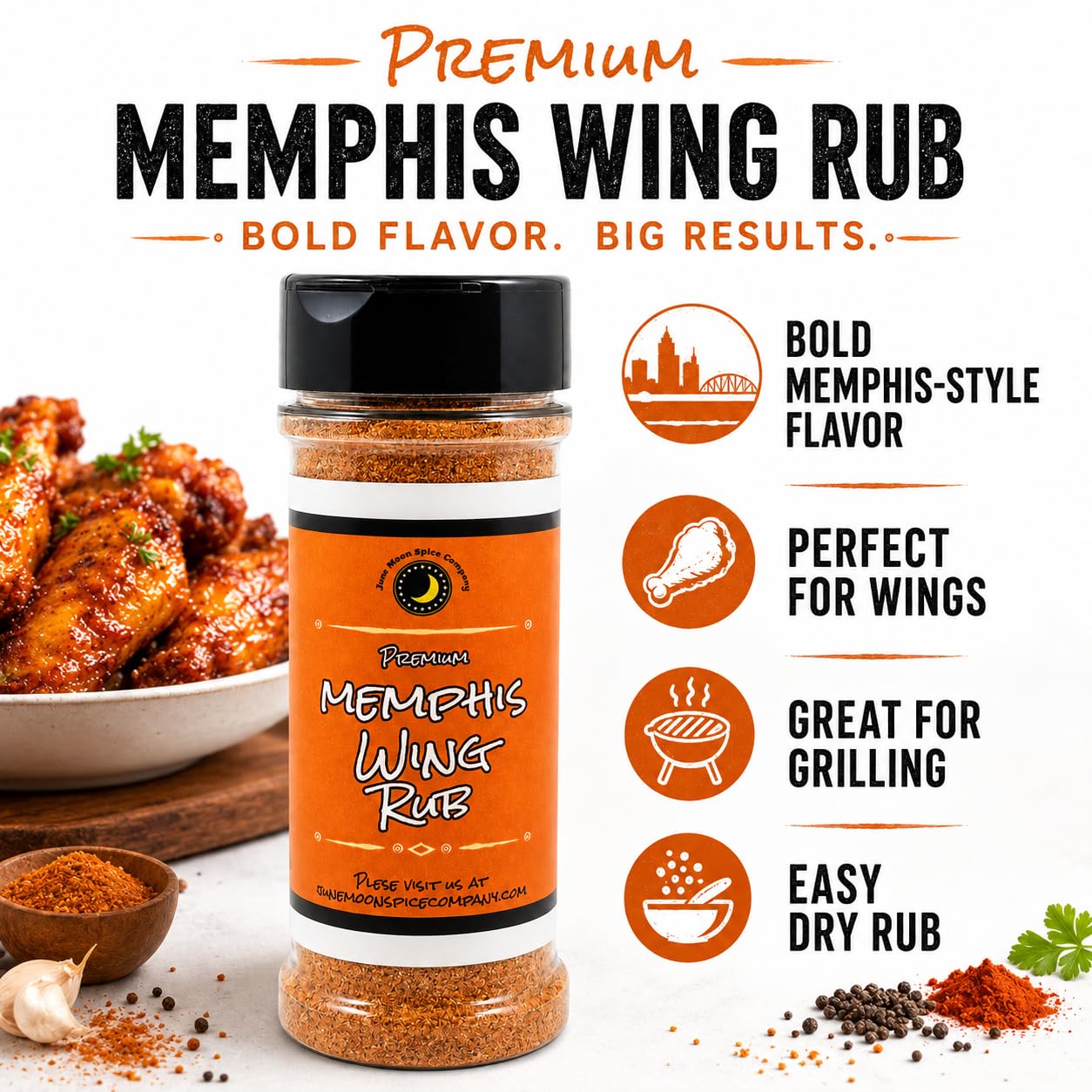 Memphis Chicken Wing Seasoning | Southern Dry Rub | Large Shaker
