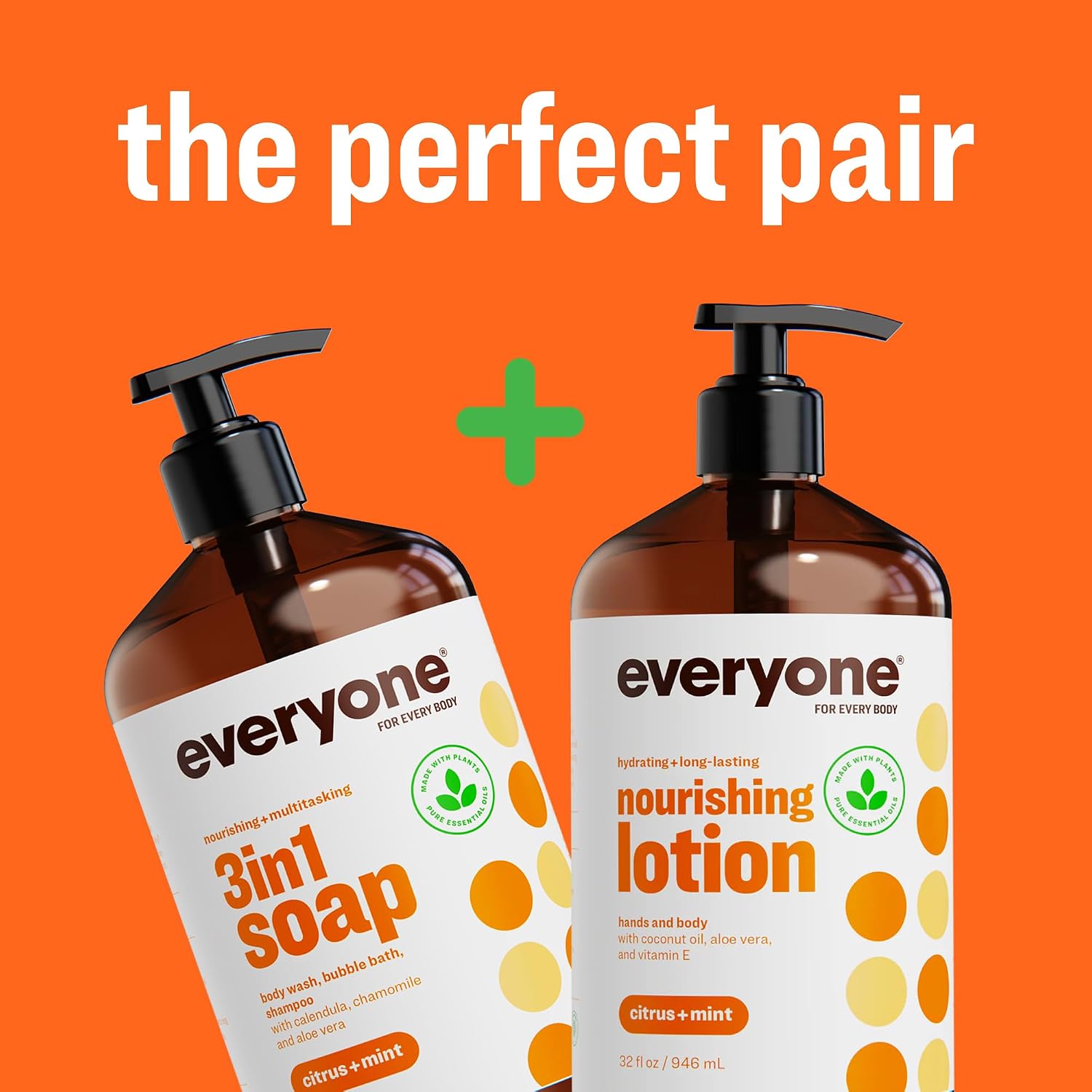 Everyone 3-in-1 Soap Body Wash Bubble Bath Shampoo Coconut Lemon 32oz 2pk | Natural essential oil formula | body wash | shampoo | bubble bath in one | coconut lemon scent | bulk value 2-pack