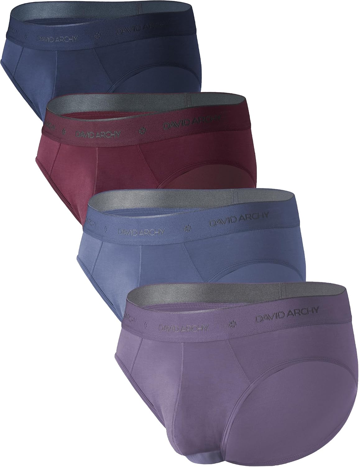 DAVID ARCHY Men's Soft Modal Dual Pouch Support Briefs 4 or 7 Pack | Breathable moisture-wicking fabric offers flexible elastic waistbands, chafe-free design for daily active movement.