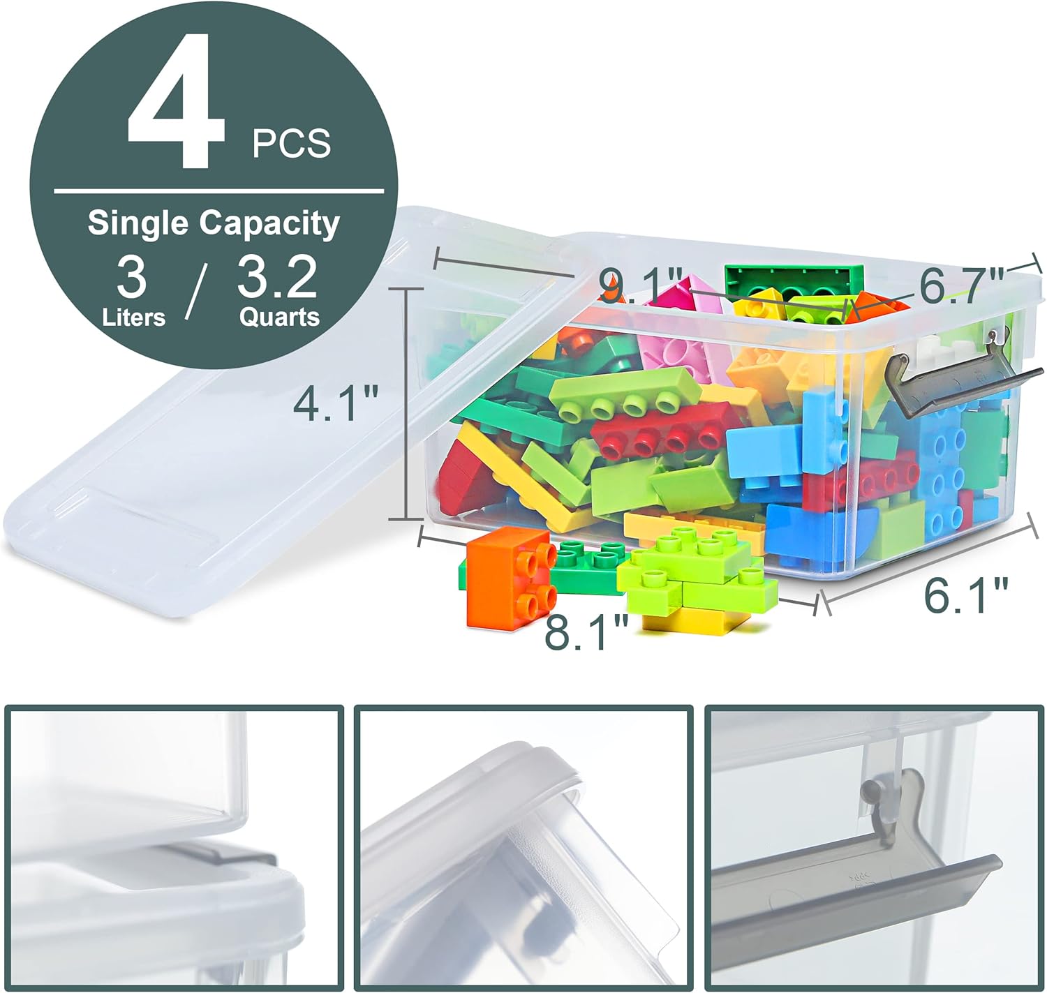 Citylife 10Packs 1.3Qt Small Storage Bins with Lids,Stackable Clear