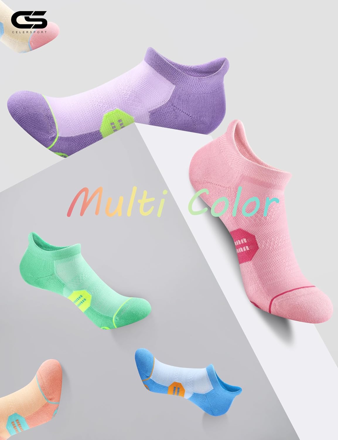CS CELERSPORT 6 Pack Women's Ankle Running Socks Cushioned Low Cut Tab Athletic Socks