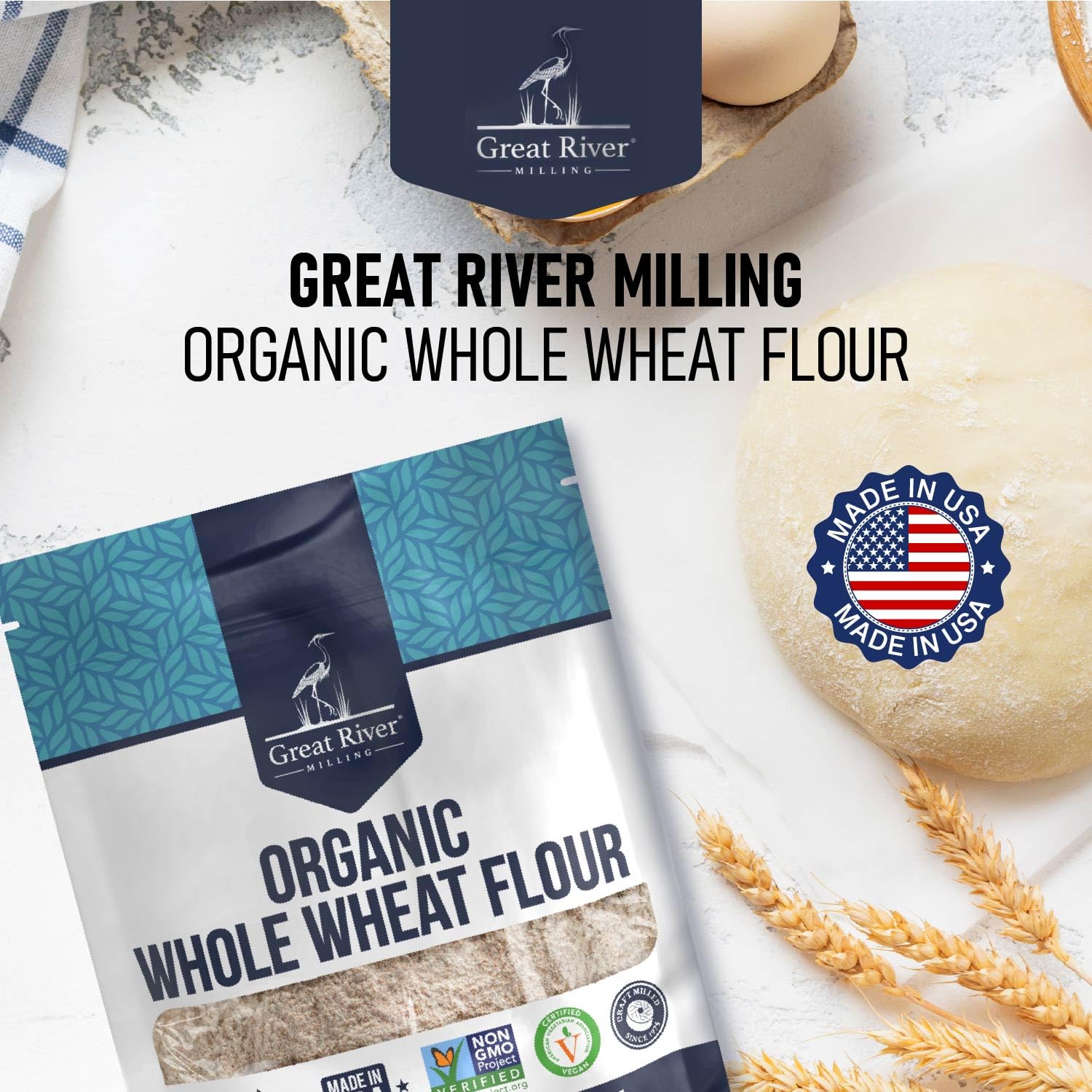 Great River Milling Organic Whole Wheat Flour, High Protein, 25 lb