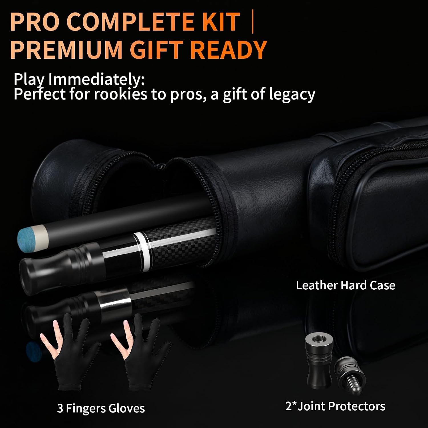 Kmise Carbon Fiber Pool Cue Stick 58", Billiard Cue Sticks 21-23oz, Low Deflection Pool Cue with 12.5mm Tip, Professional Billiard Carbon Fiber Pool Sticks for Adults