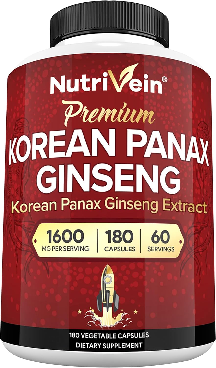 Nutrivein Korean Red Panax Ginseng 1600 mg - 180 Capsules, Extra Strength