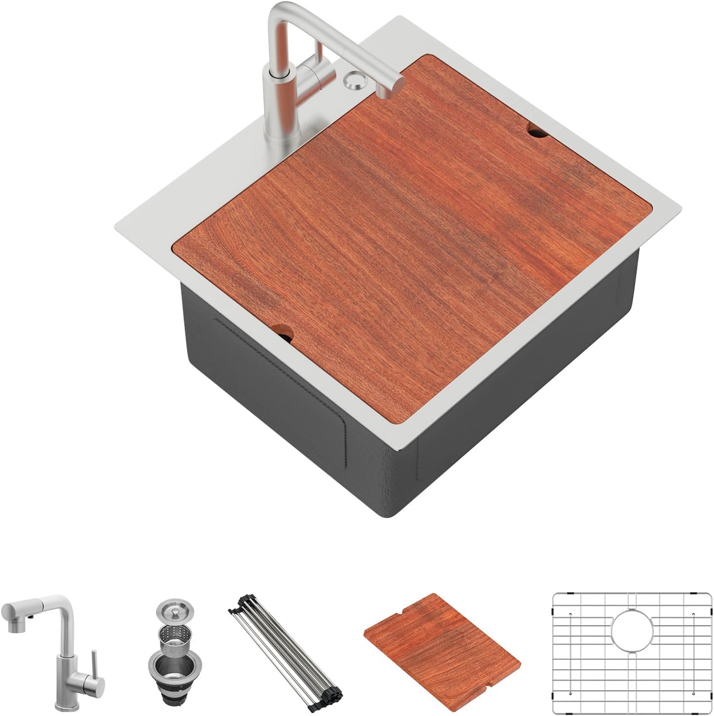 Mocoloo 13 Inch Drop in Bar Sink - 13" x 15" Small Kitchen Sink T304 Stainless Steel Handmade Single Bowl Round Corner Topmount Wet Bar Sink for