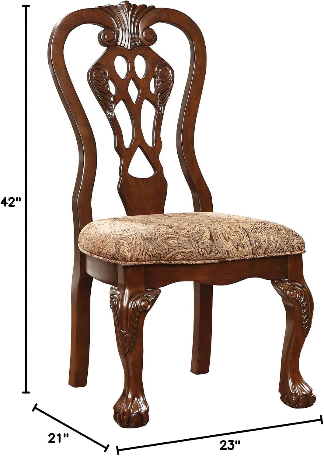 Furniture of America Madeline Traditional Solid Wood Kitchen and Dining Room Chairs Set of 2 with Pattern Fabric Upholstered, Antique Padded Side Seat