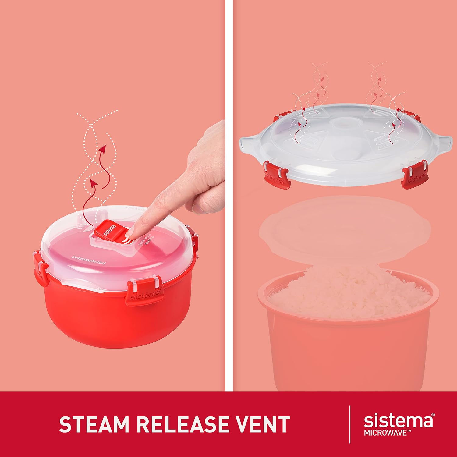 Sistema Heat & Eat Microwaveable Food Steamer with Removable Steamer Basket & Steam Release Vents, Large 3.2L Capacity, Dishwasher & Freezer-Safe, BPA-Free