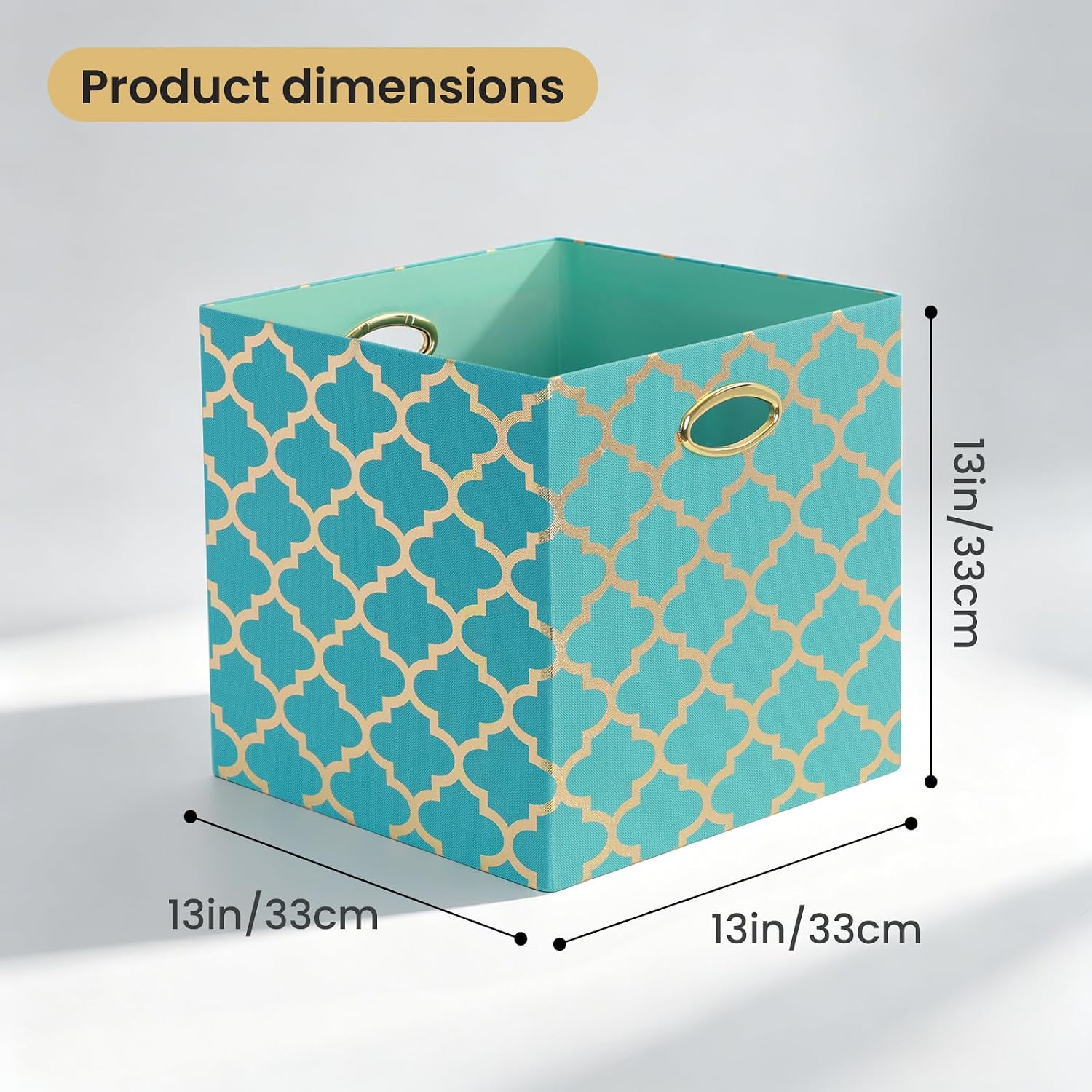 Posprica Storage Bins, Storage Cubes,13×13 Fabric Drawers Organizer Basket Boxes Containers (13×13×13/4pcs, Cream/gold geometry Pattern)