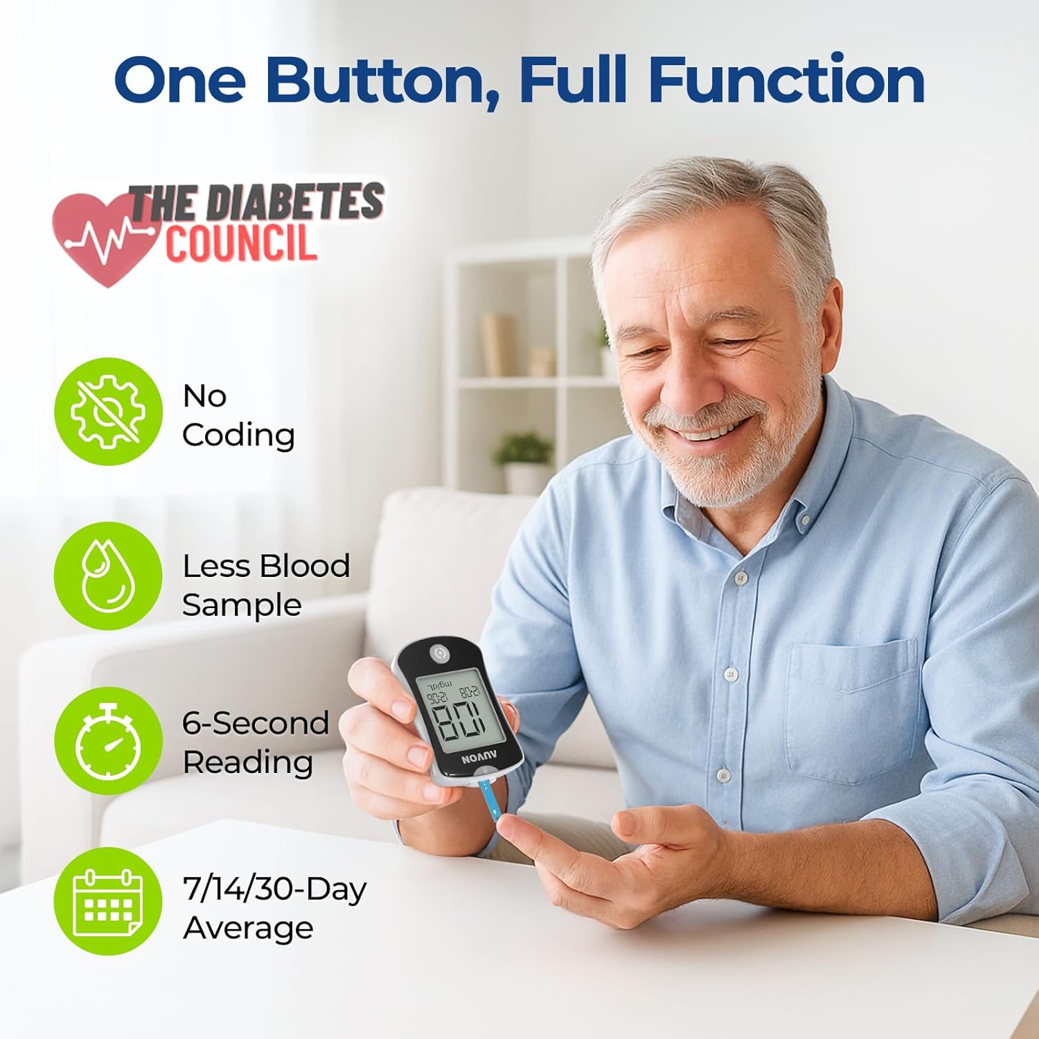 AUVON Blood Glucose Monitor Kit for Accurate Test, 50 Strips, No Coding