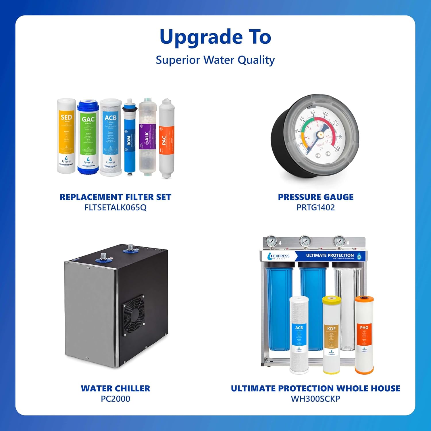 Express Water ROALK5D, 10-Stage Under Sink RO System, Alkaline, 50 GPD | NSF Certified 372, Deluxe Chrome Facuet, Reduces 99% of Impurities, BPA Free, Leak Detection