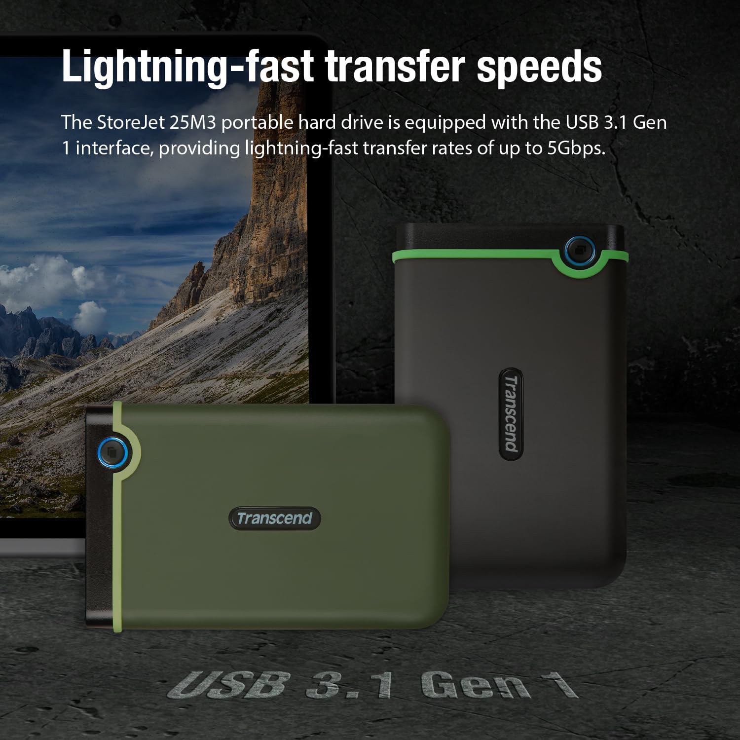 Transcend 4TB StoreJet 25M3 Rugged Portable HDD, One Touch Backup