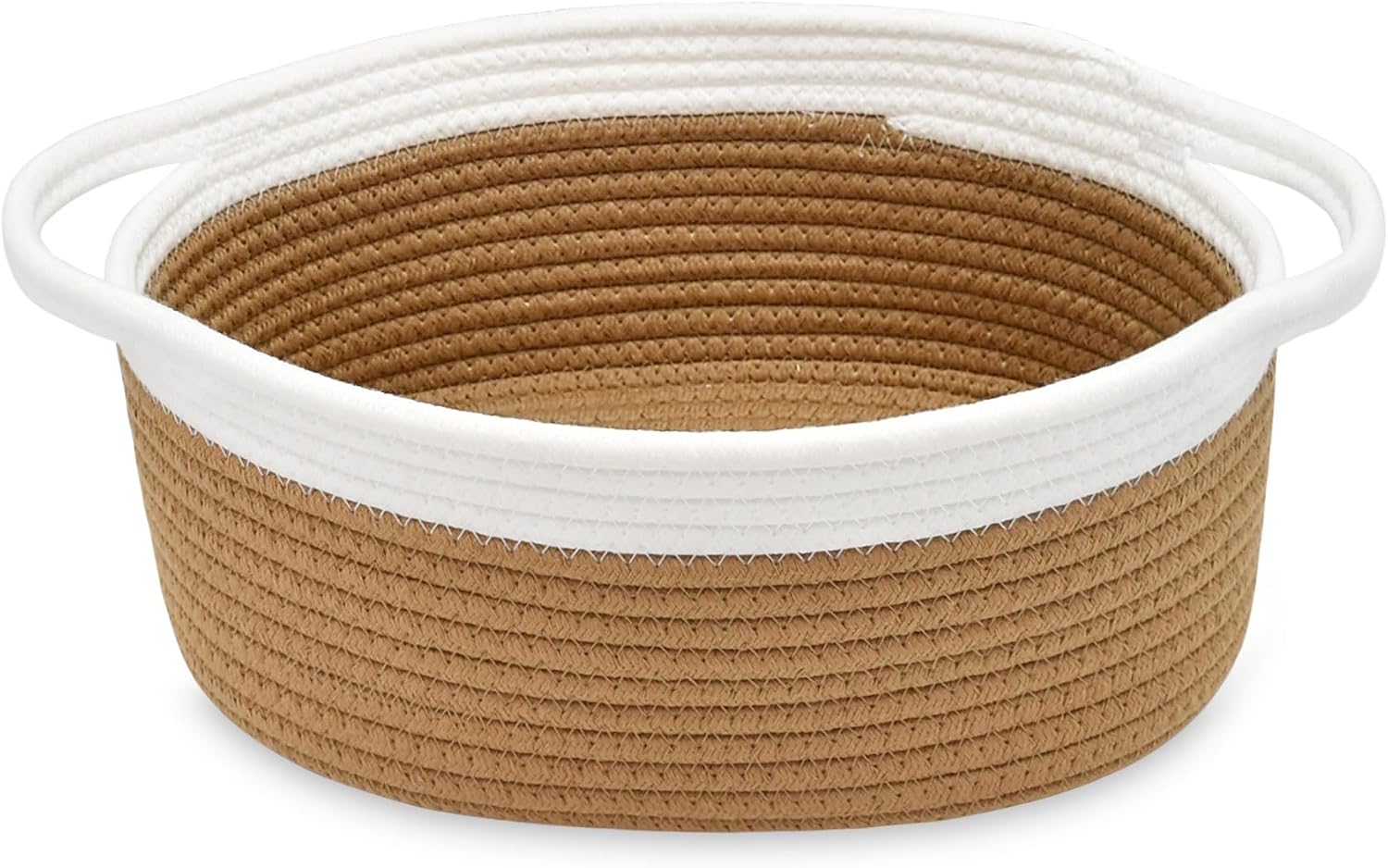 ABenkle Small Basket with Handles, Boho Decorative Rope Woven Dog Cat Toy Storage Bin Shelf Storage Organizer, Easter Christmas Gift Basket, 12"x8"x5"