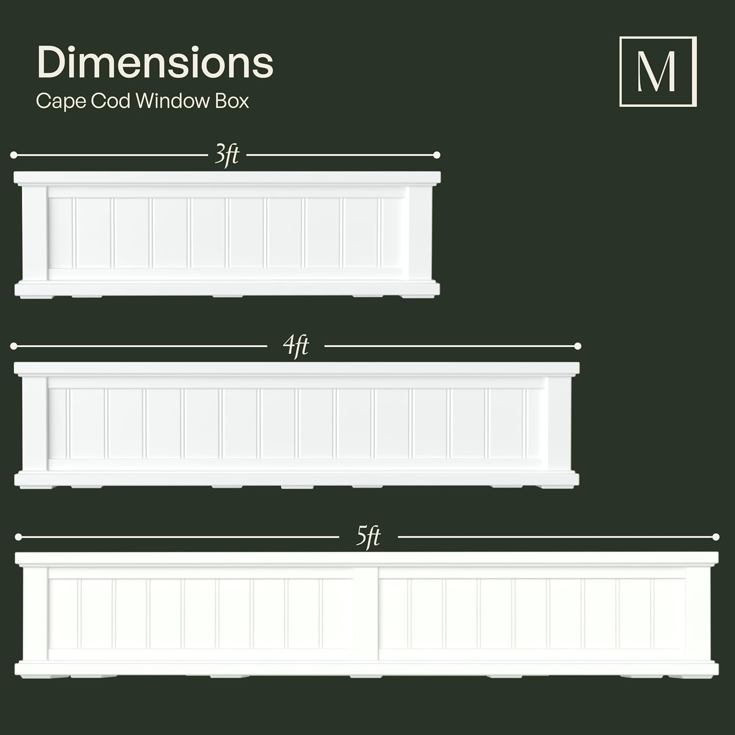 Mayne Cape Cod 4ft Window Box - Black - 48in L x 11in W x 10.8in H - Polyethylene - Built-in Water Reservoir (4841-B)