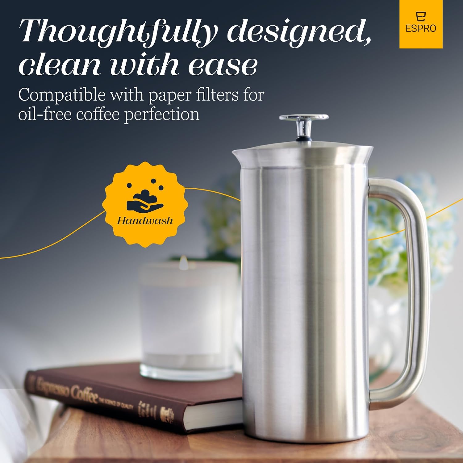 ESPRO P7 French Press, 18oz, Brushed, Stainless Steel Coffee Maker | Double Filter Coffee Press, Grit-Free Coffee, Heat Resistant Insulated tea Press, Easy Hot and Cold Coffee Brewer, Tea Brewer