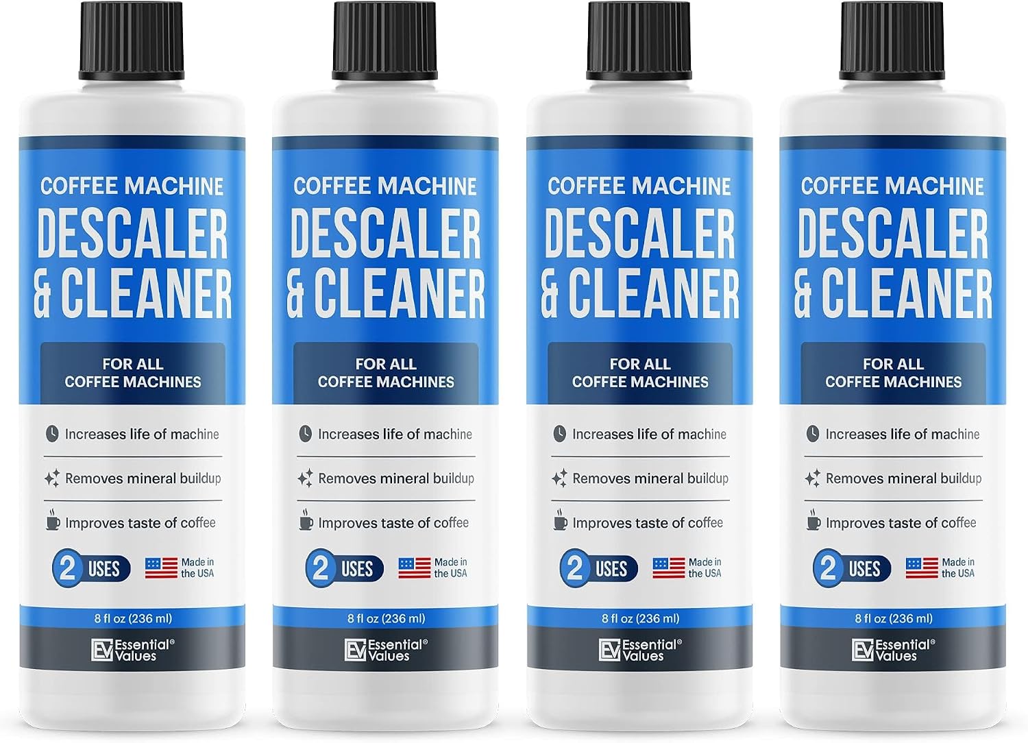 Essential Values Universal Descaling Solution, Made in the USA for Delonghi, Keurig, Breville,Nespresso (2 Uses) Coffee Machine Descaler Cleaner for all Automatic Coffee Makers & Espresso Machines