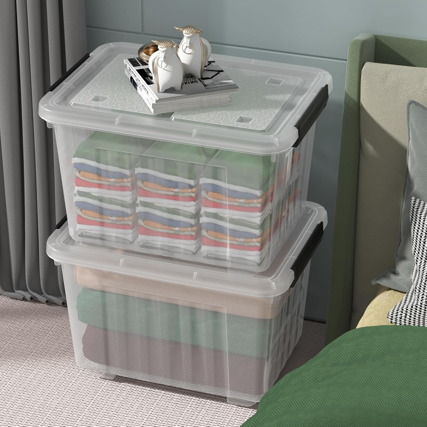 30L Plastic Storage Bin with Lid, Stackable Clear Container