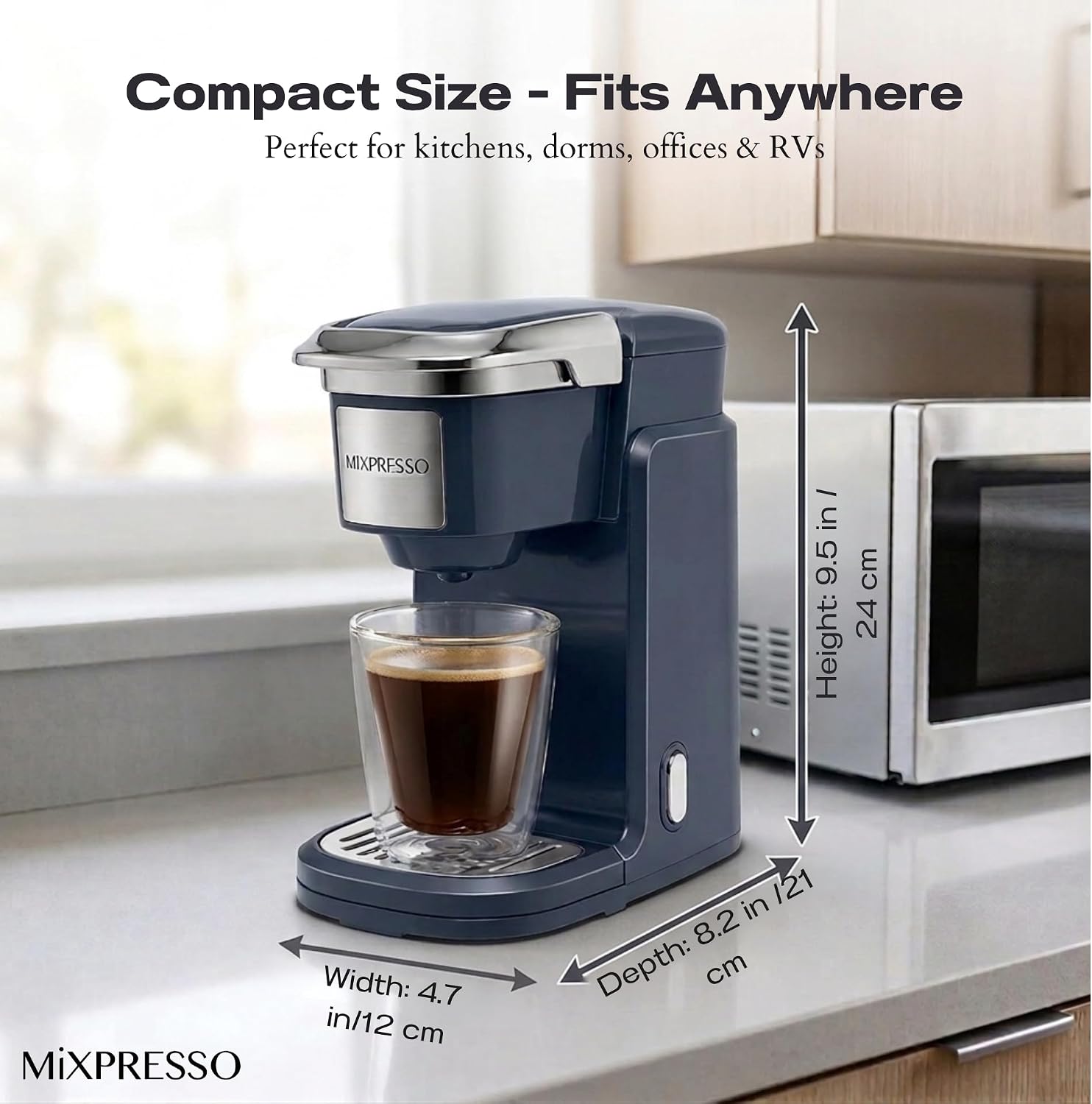 Mixpresso Single Serve Coffee Maker K Cup Coffee Maker for K Pods & Grounds | Compact 800W White Coffee Machine with 14 Oz Water Tank, Fast Brew & Auto Shut-Off, Small Design for Travel RV, Office& Dorm